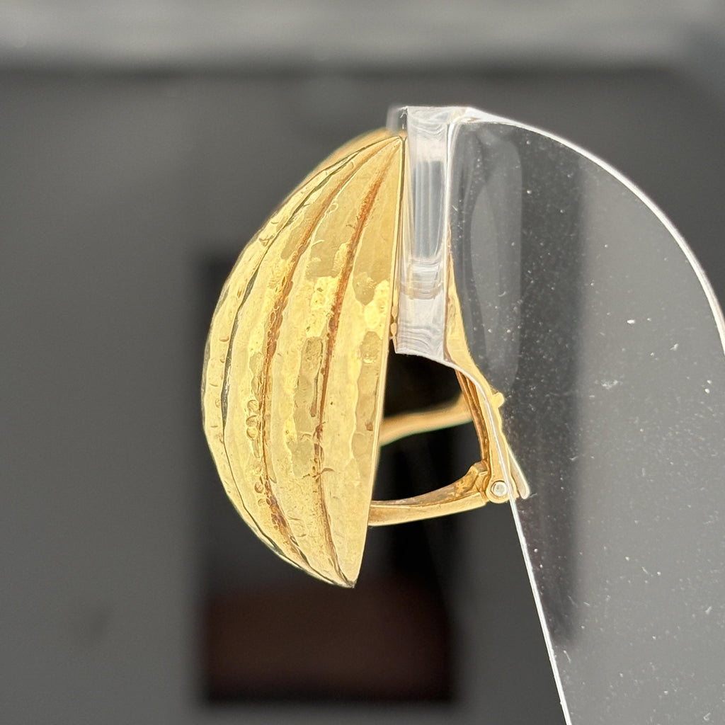 David Webb 18K Yellow Gold Hammered Dome Clip Earrings