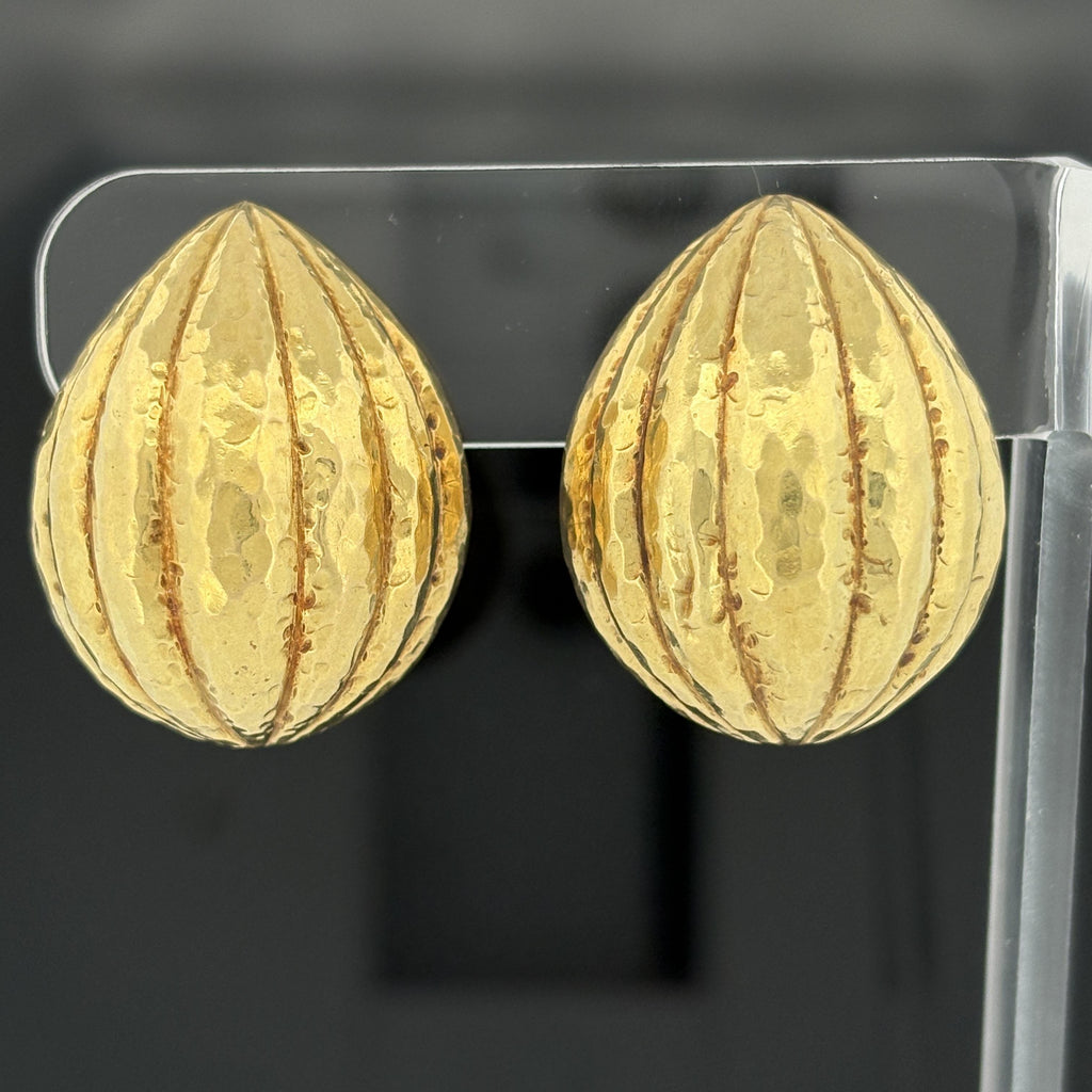 David Webb 18K Yellow Gold Hammered Dome Clip Earrings