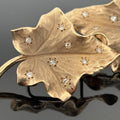 Vintage 1940s Diamond-Studded Leaf Earrings 14k Gold