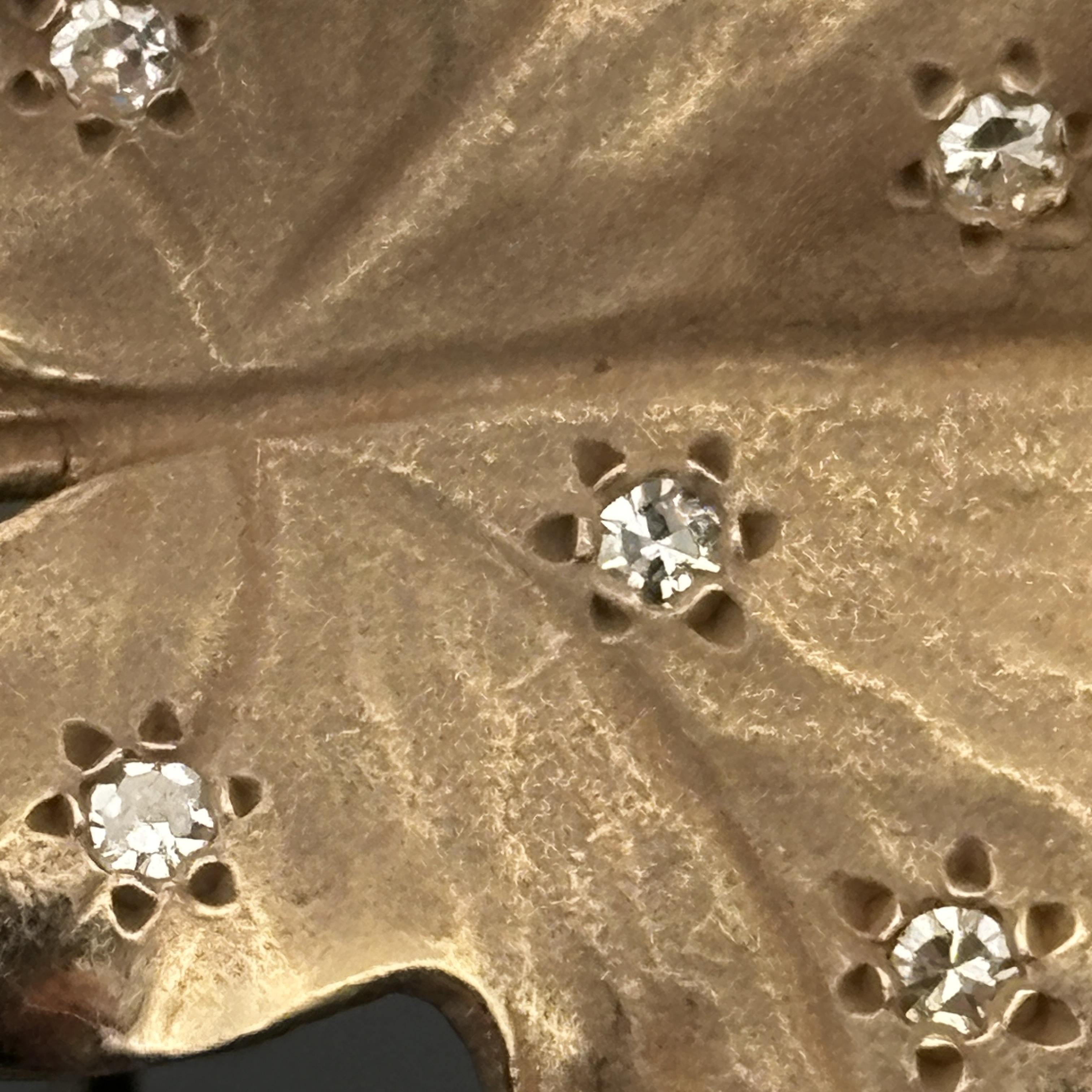 Vintage 1940s Diamond-Studded Leaf Earrings 14k Gold