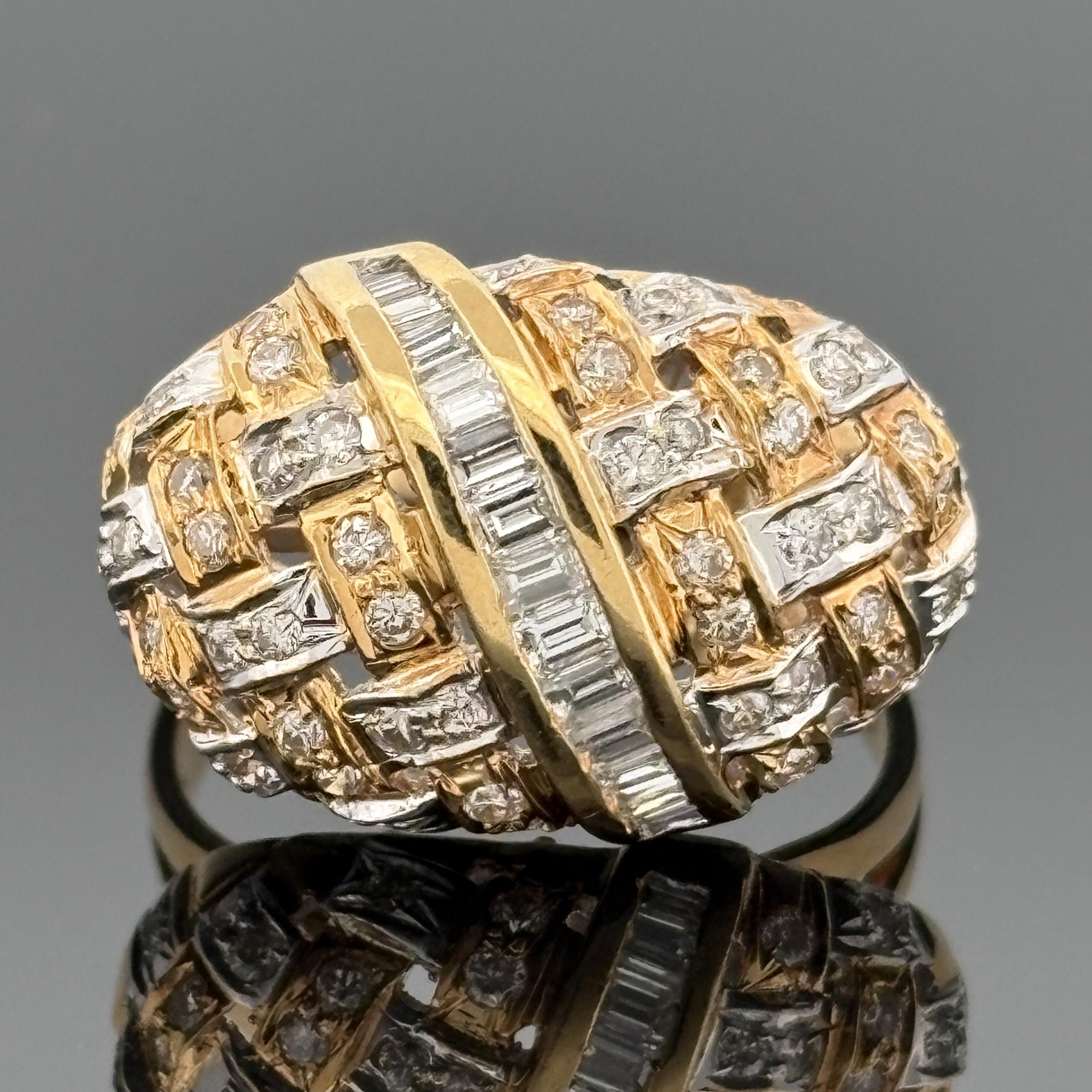 Basket Weave Ring 18k Yellow Gold Diamond