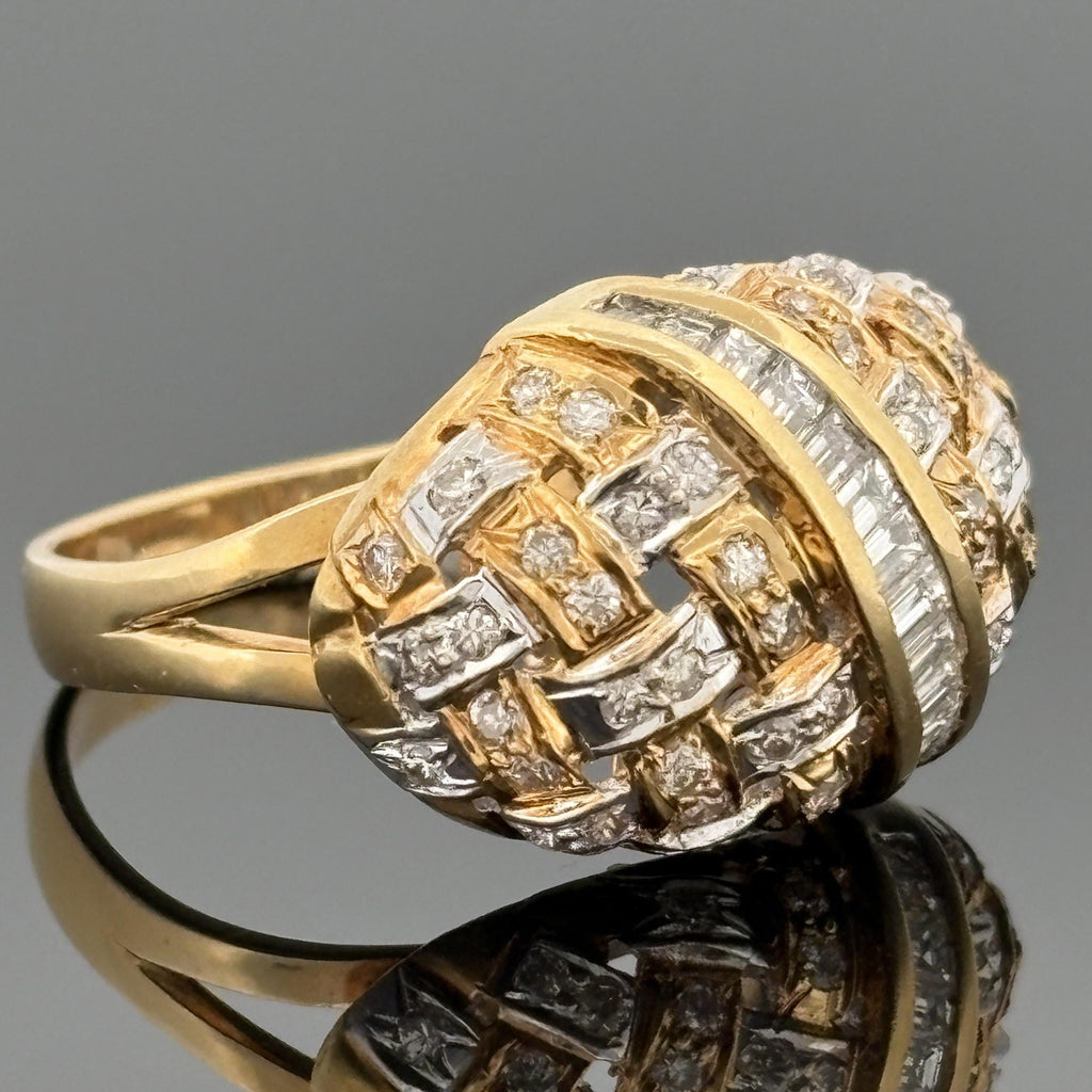 Basket Weave Ring 18k Yellow Gold Diamond