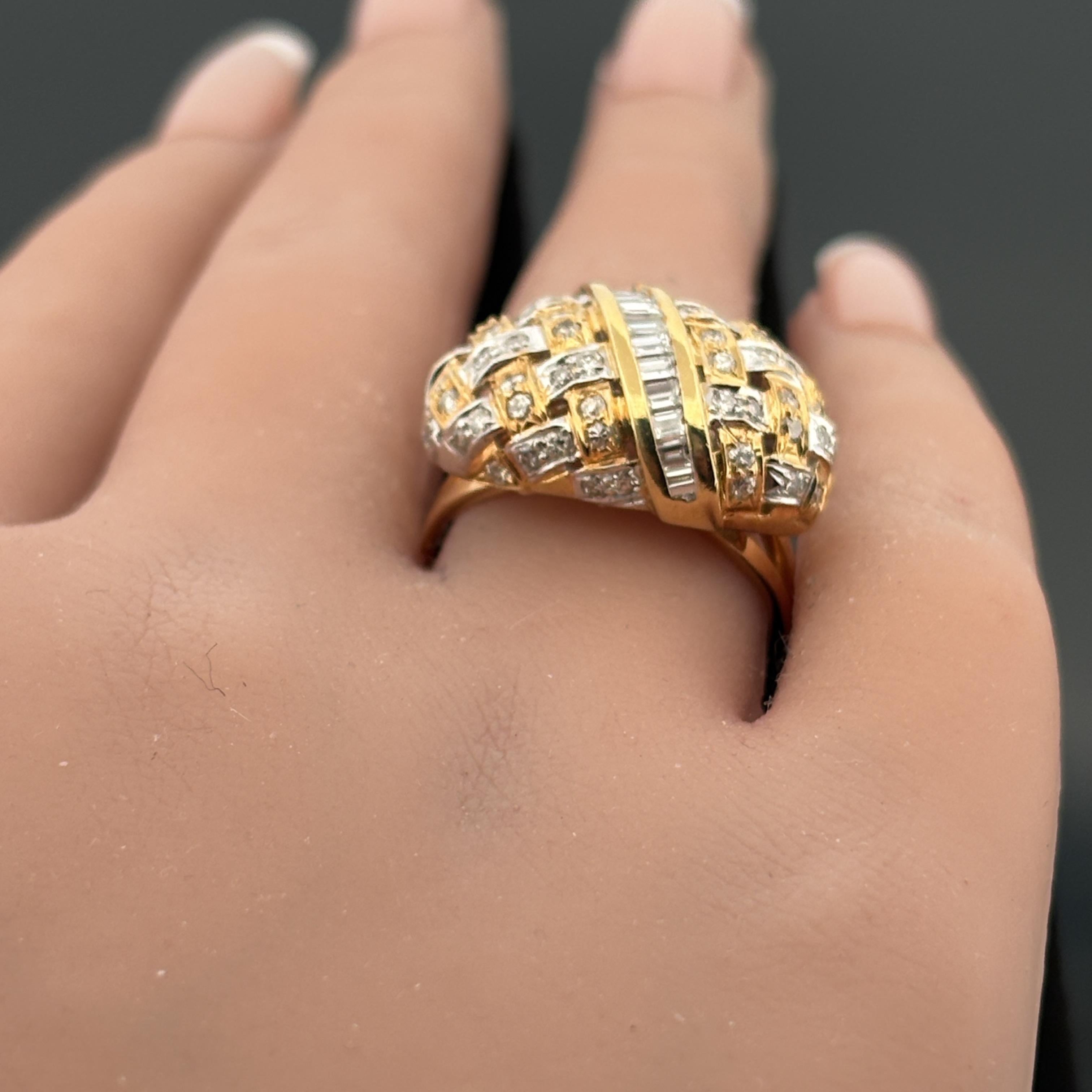 Basket Weave Ring 18k Yellow Gold Diamond