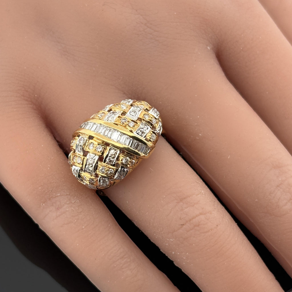 Basket Weave Ring 18k Yellow Gold Diamond