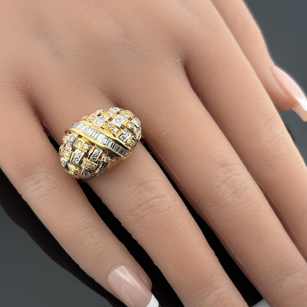 Basket Weave Ring 18k Yellow Gold Diamond
