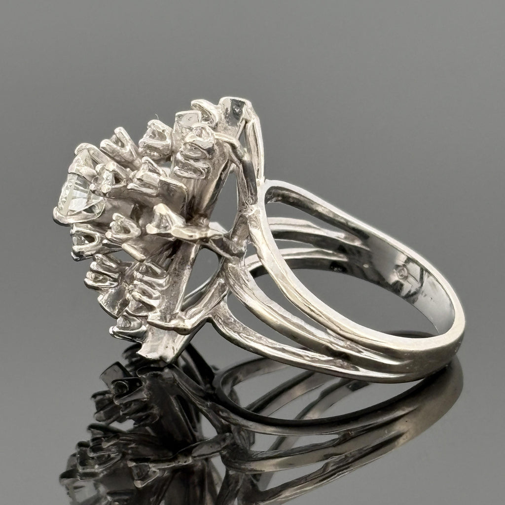 Vintage Mid-Century Diamond Starburst 14k White Gold Ring, 1.33ctw