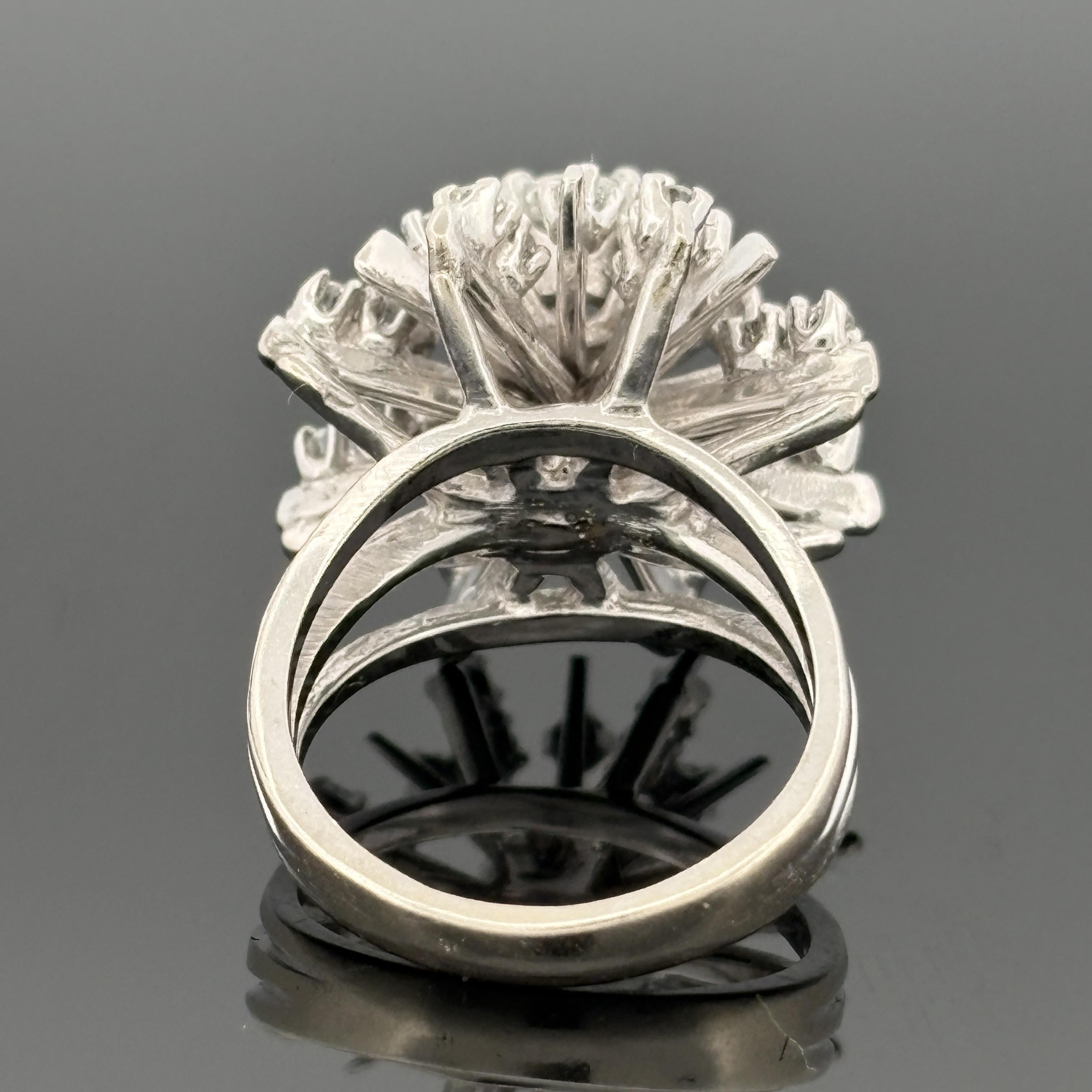 Vintage Mid-Century Diamond Starburst 14k White Gold Ring, 1.33ctw