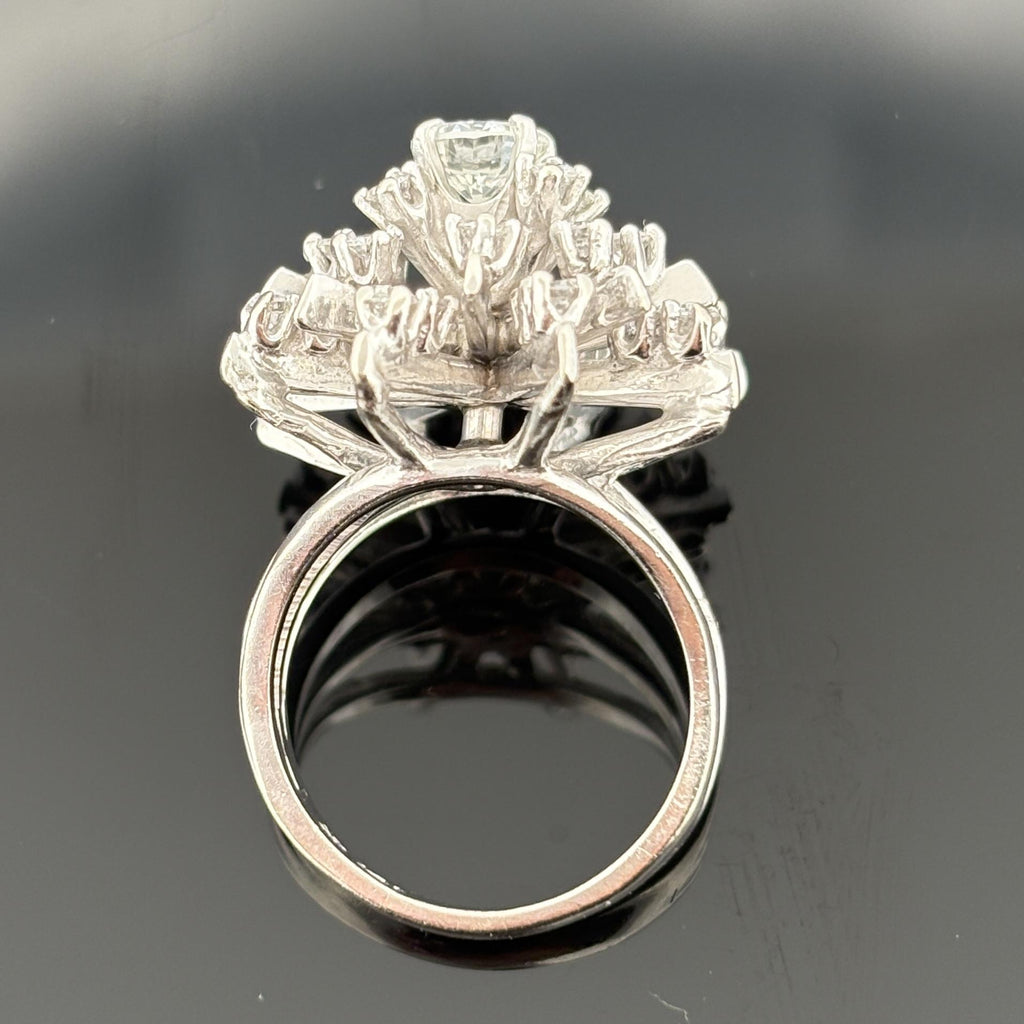 Vintage Mid-Century Diamond Starburst 14k White Gold Ring, 1.33ctw