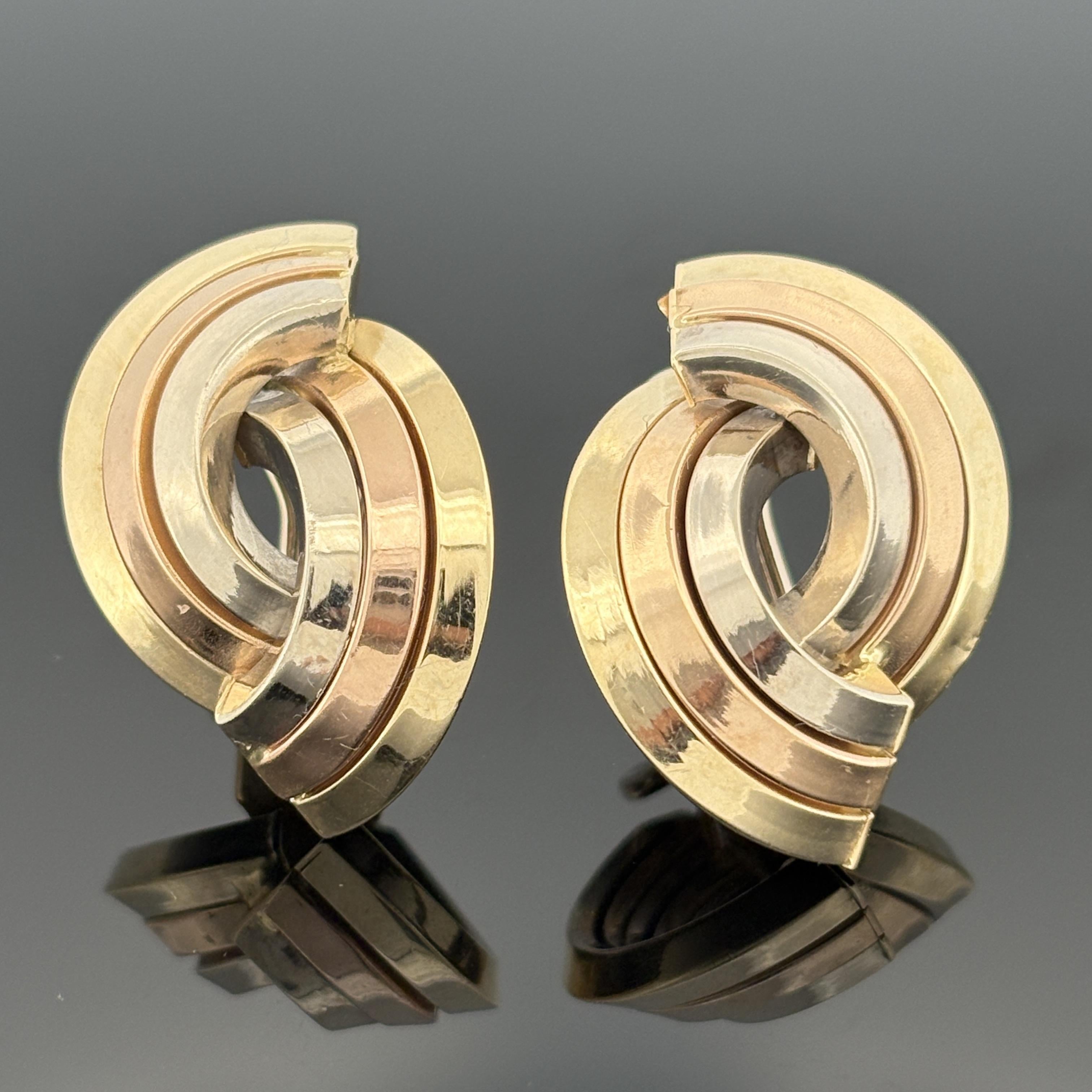 Vintage Tri-Color 14k Gold Earrings