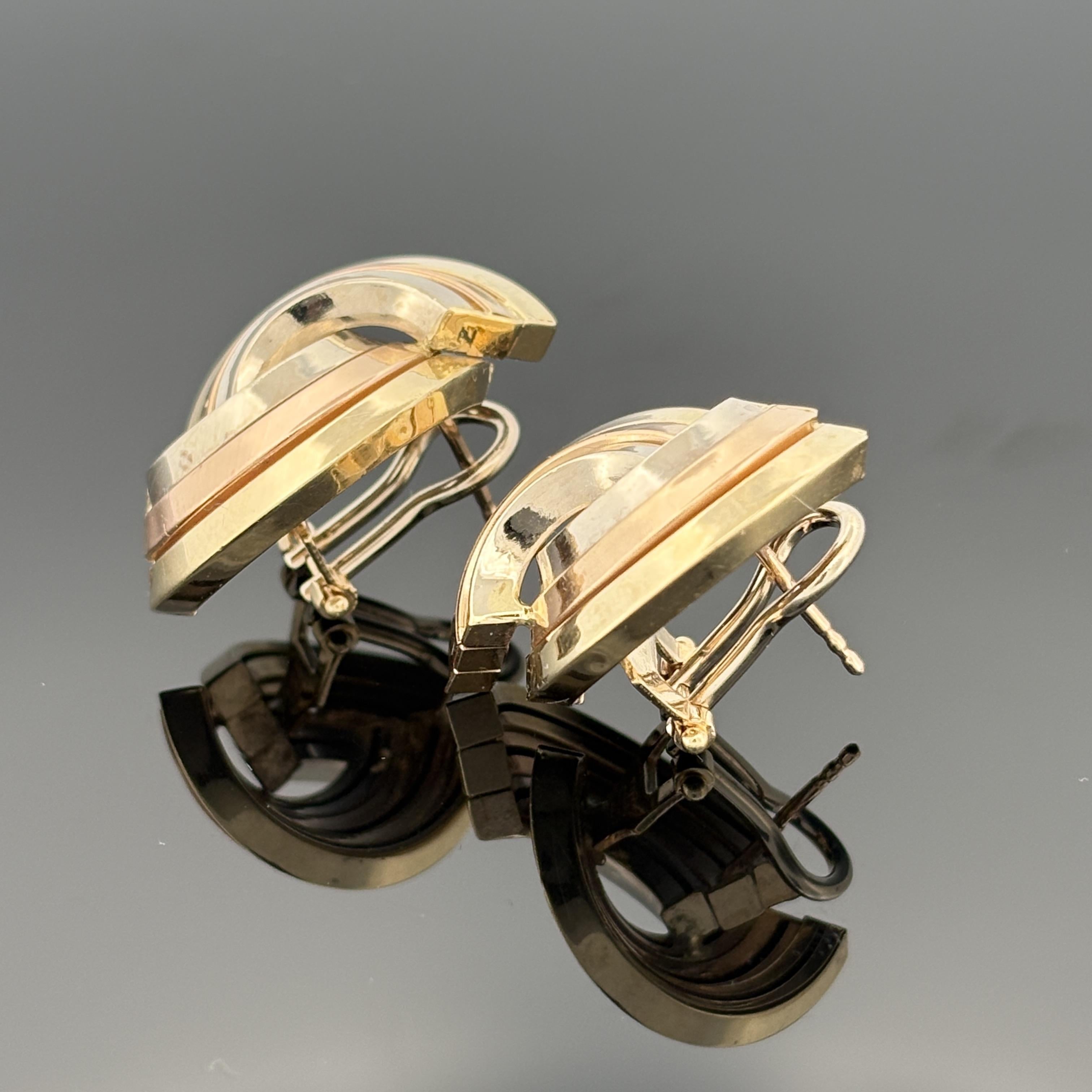 Vintage Tri-Color 14k Gold Earrings