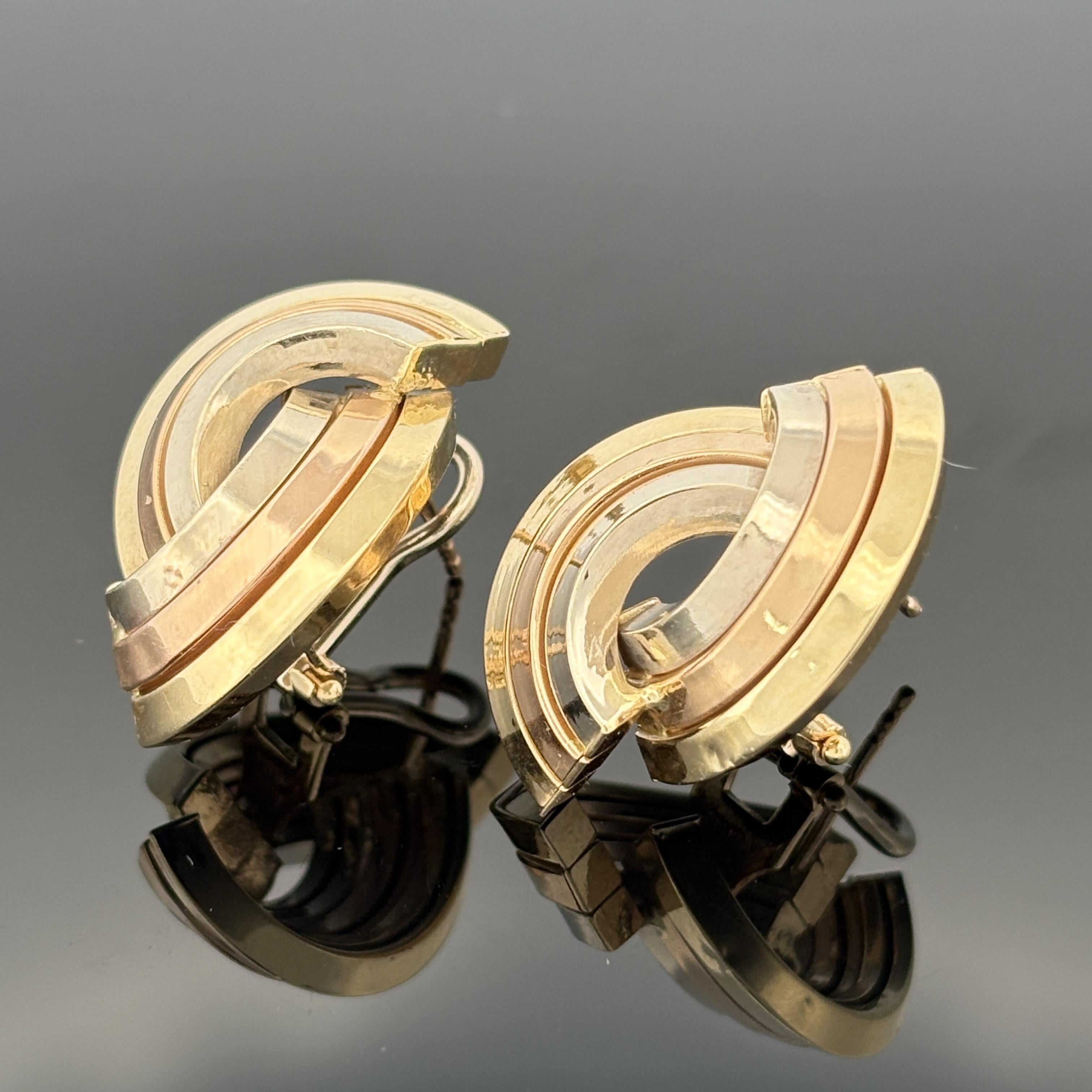Vintage Tri-Color 14k Gold Earrings
