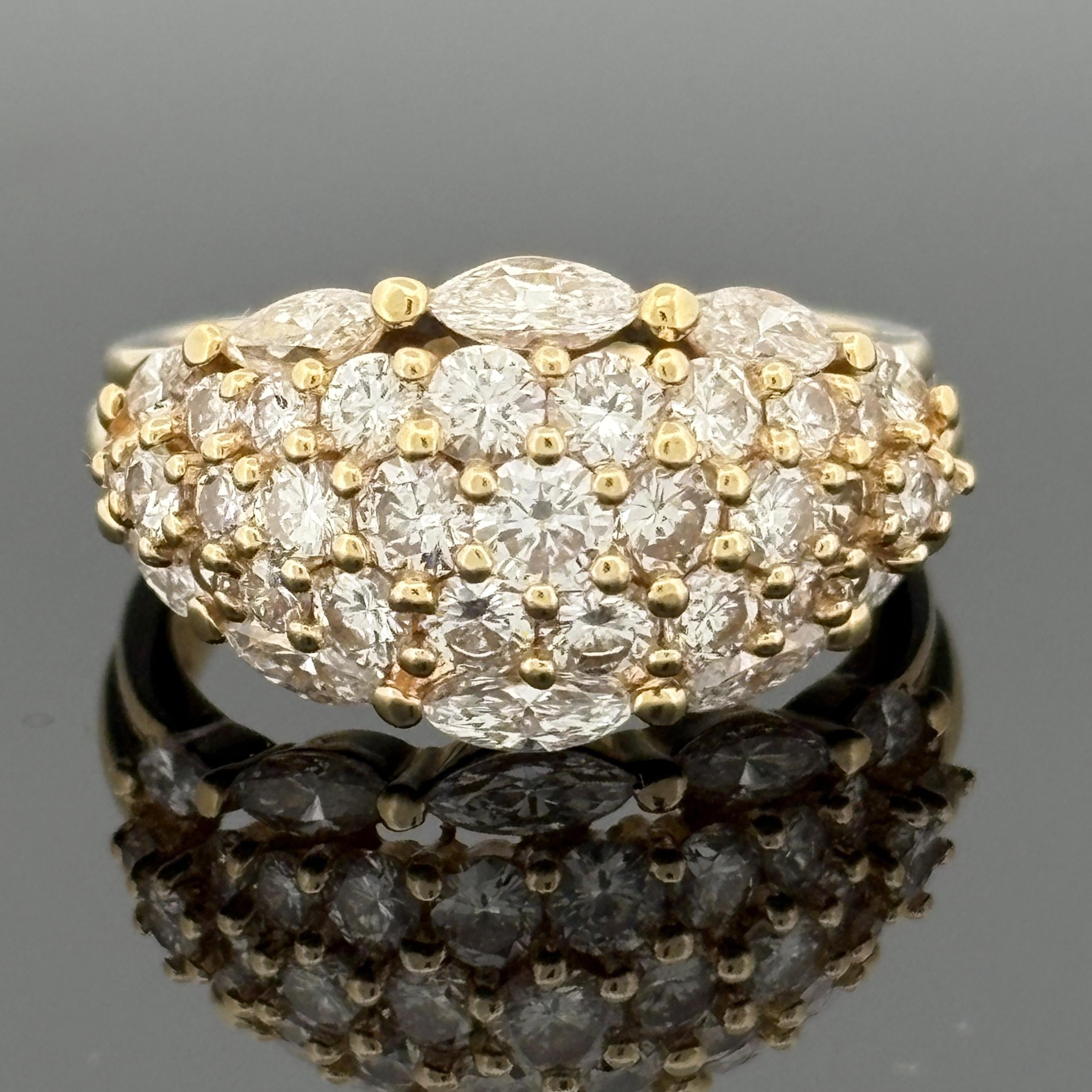 Vintage 18K Yellow Gold Marquise and Diamond Dome Band Ring — 2.29ctw