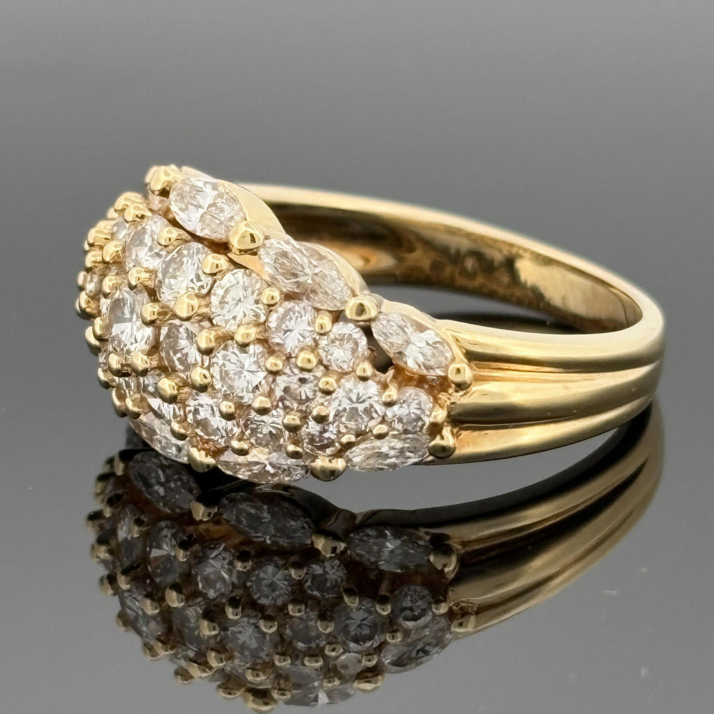 Vintage 18K Yellow Gold Marquise and Diamond Dome Band Ring — 2.29ctw
