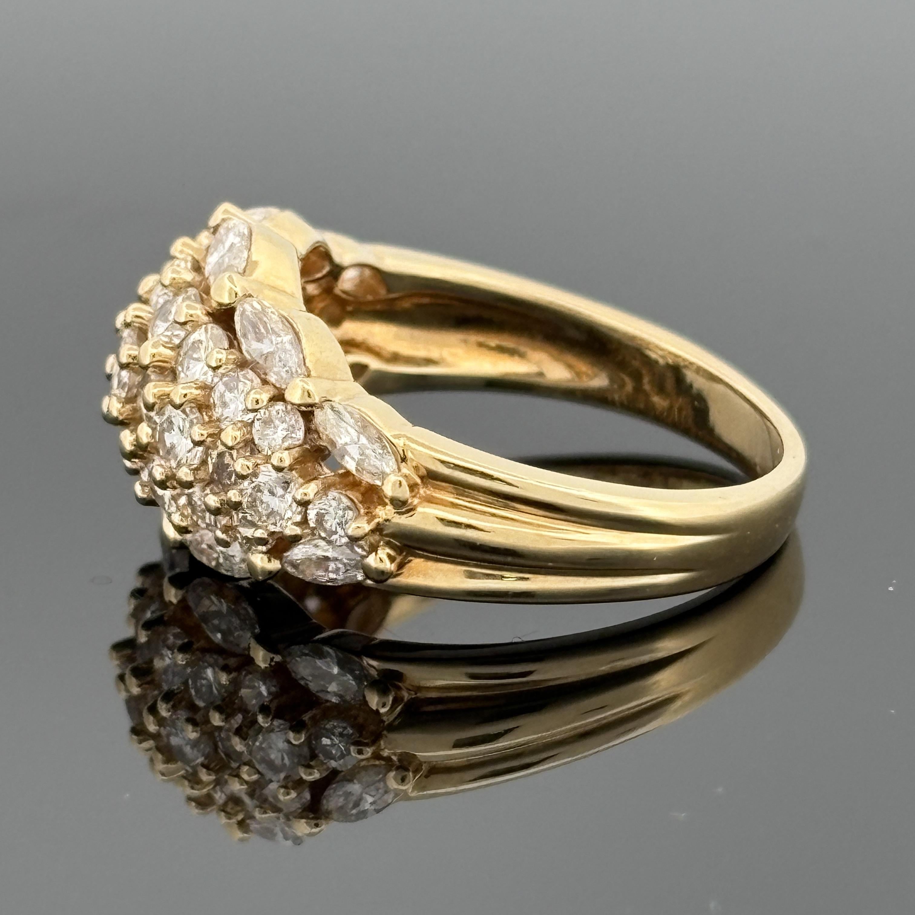 Vintage 18K Yellow Gold Marquise and Diamond Dome Band Ring — 2.29ctw