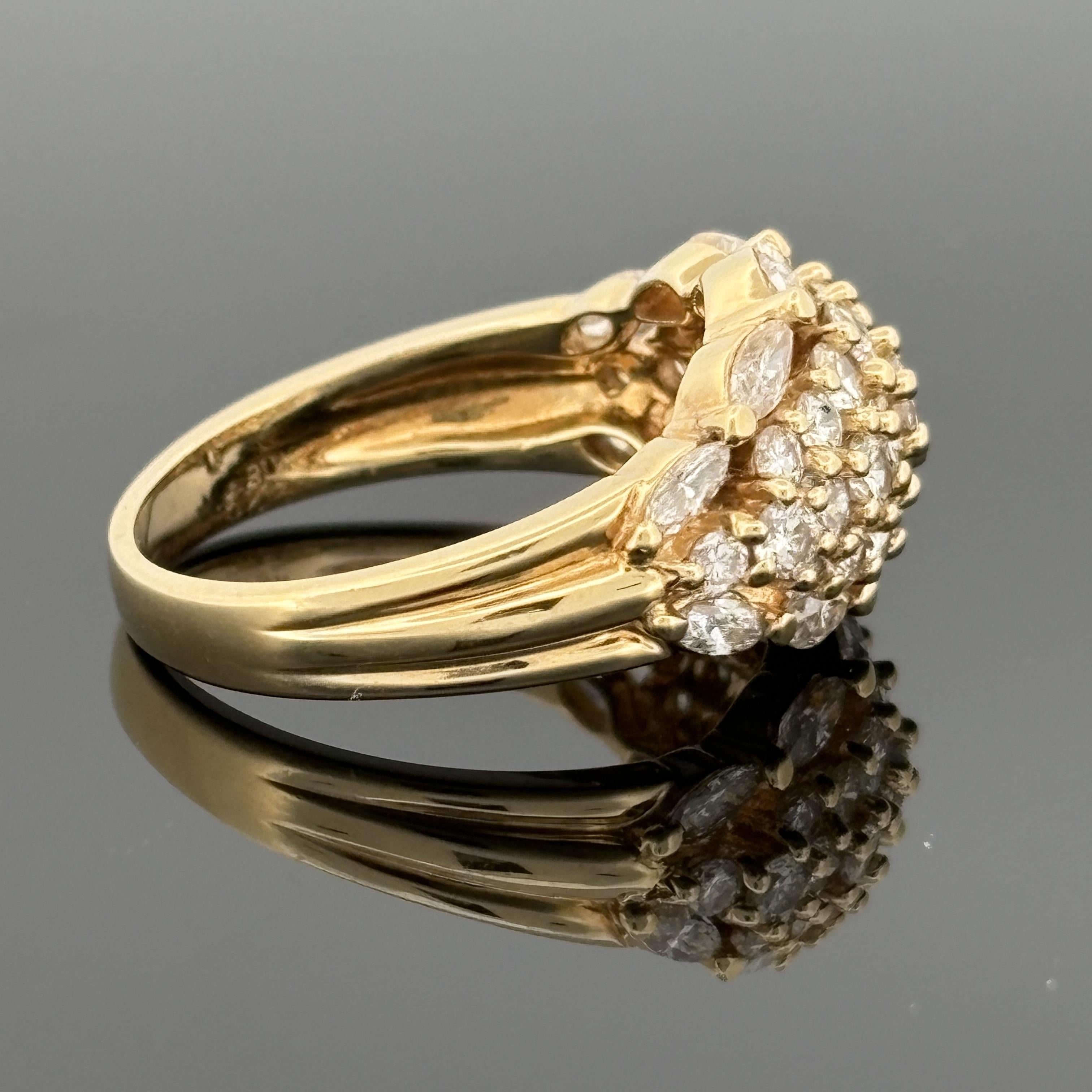 Vintage 18K Yellow Gold Marquise and Diamond Dome Band Ring — 2.29ctw