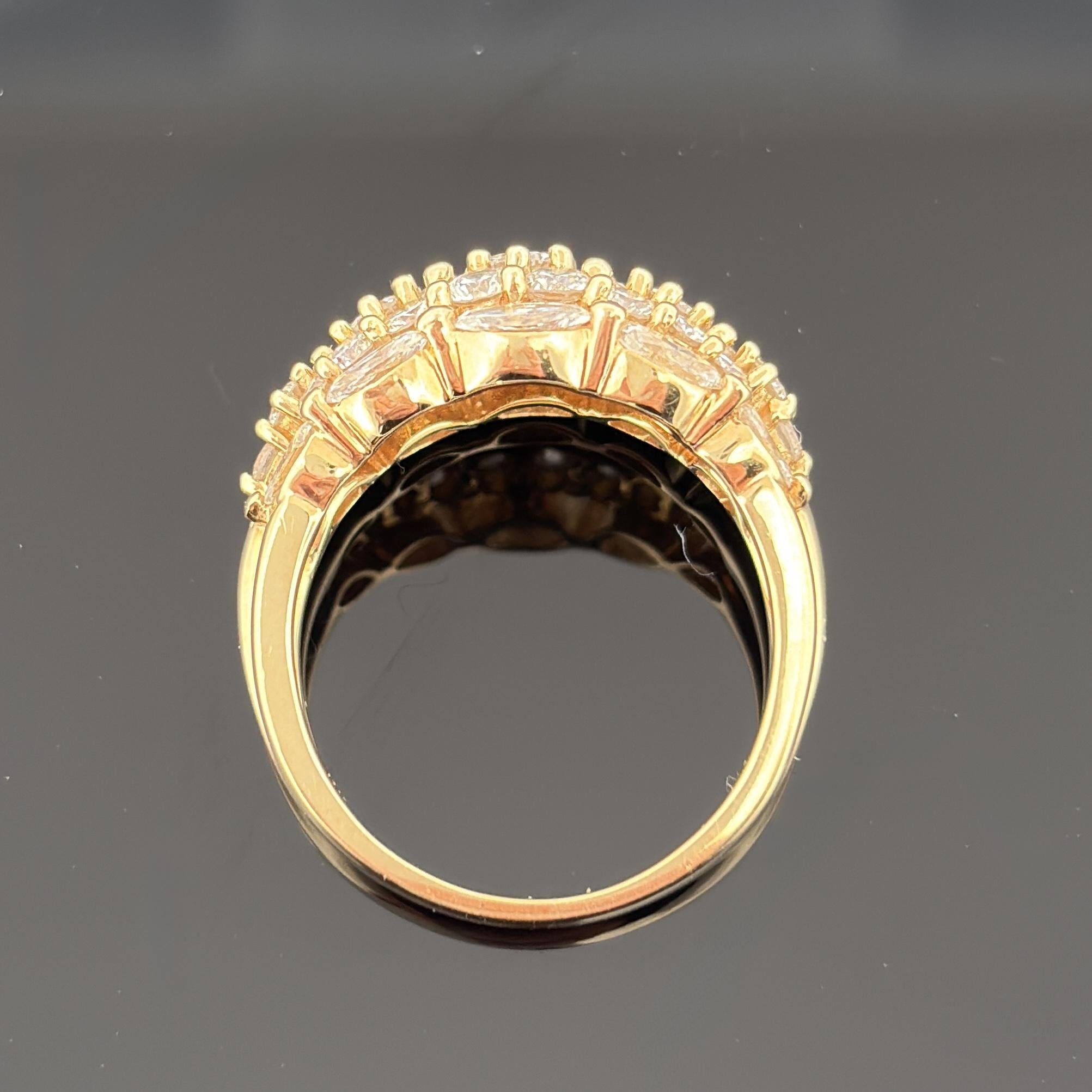 Vintage 18K Yellow Gold Marquise and Diamond Dome Band Ring — 2.29ctw