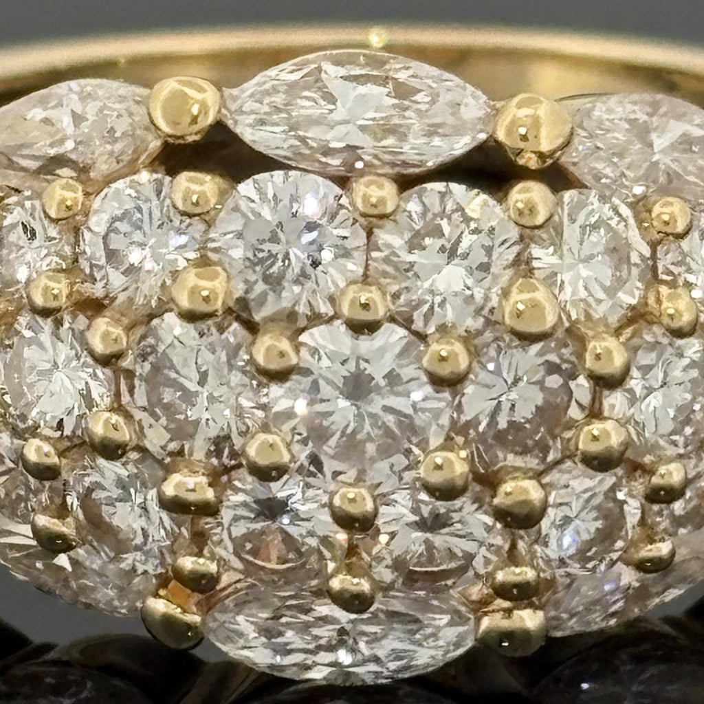Vintage 18K Yellow Gold Marquise and Diamond Dome Band Ring — 2.29ctw