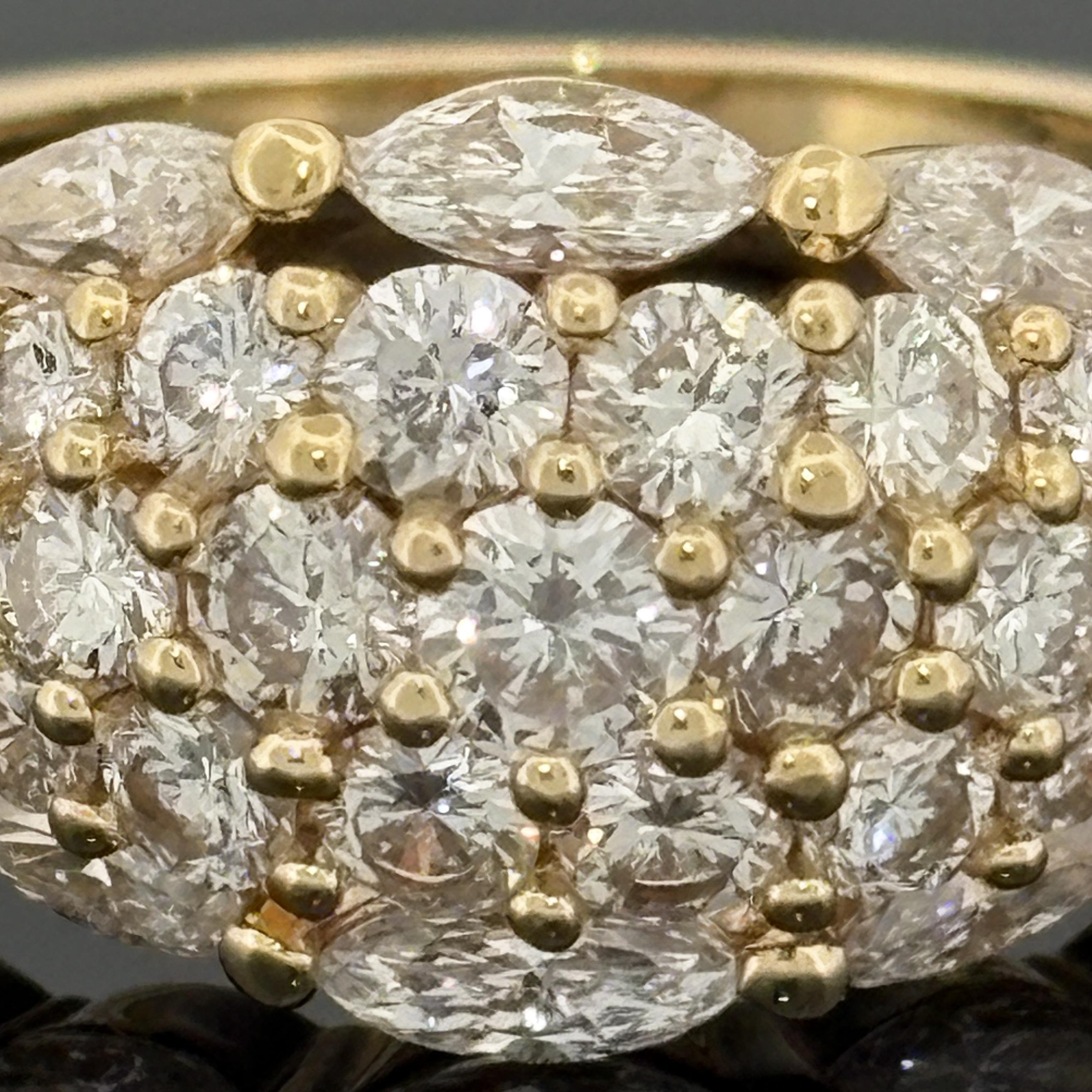 Vintage 18K Yellow Gold Marquise and Diamond Dome Band Ring — 2.29ctw