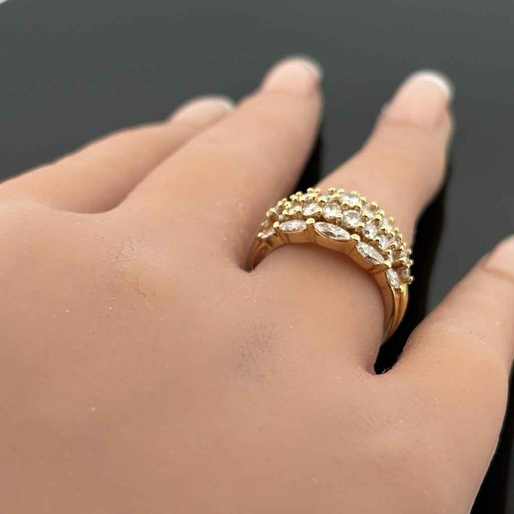 Vintage 18K Yellow Gold Marquise and Diamond Dome Band Ring — 2.29ctw