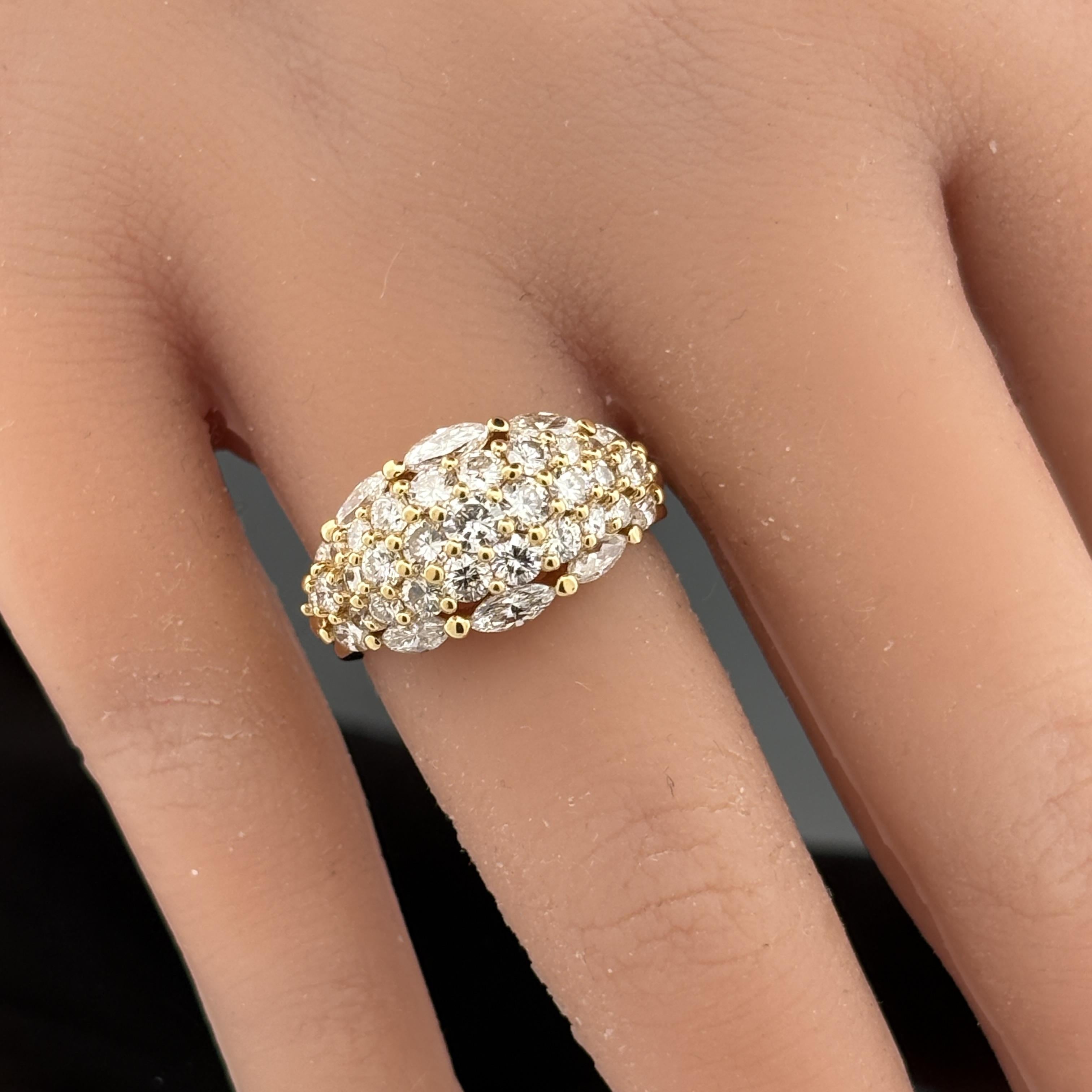 Vintage 18K Yellow Gold Marquise and Diamond Dome Band Ring — 2.29ctw