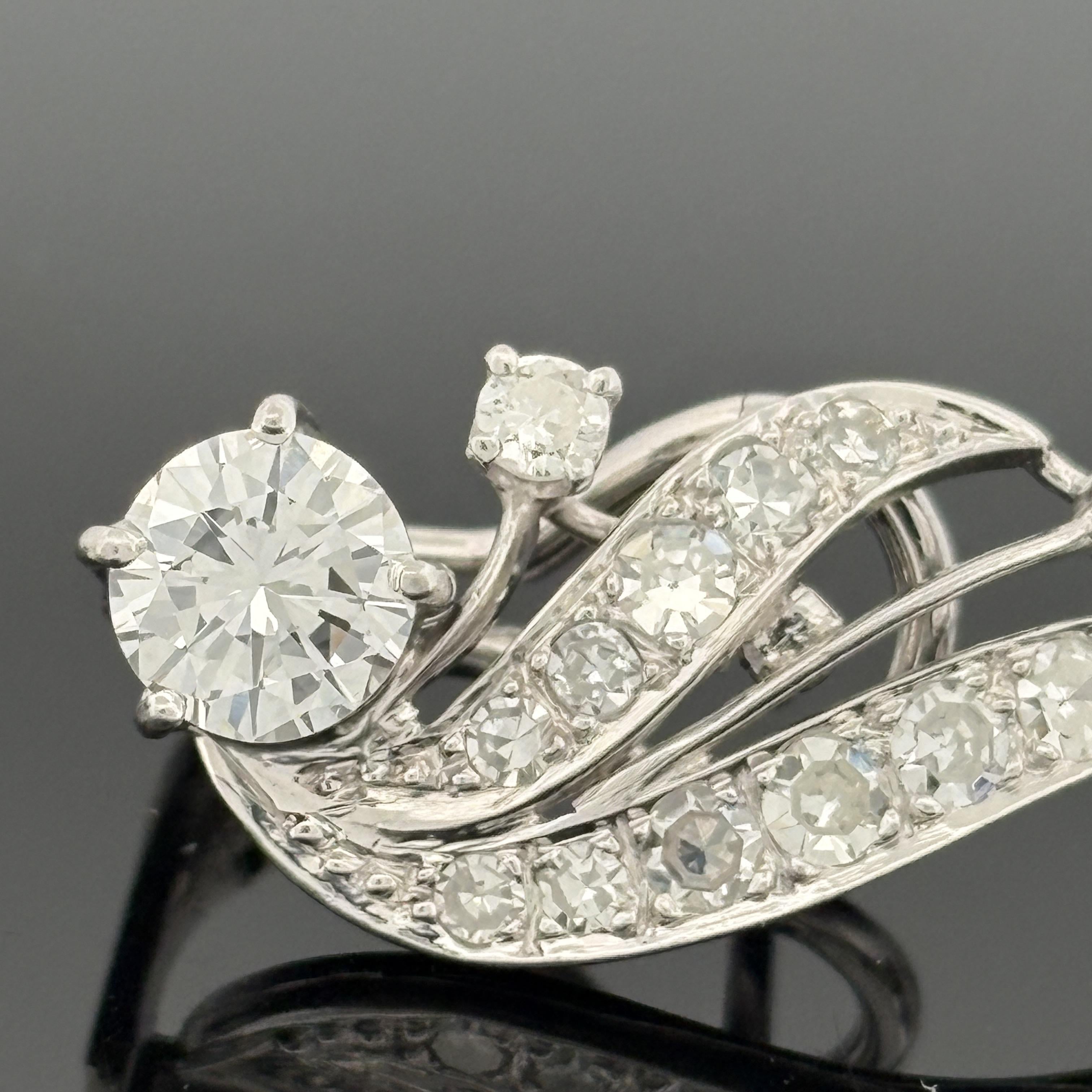 Vintage Mid-Century 14K White Gold Diamond Spray Earrings, ~2.30ctw