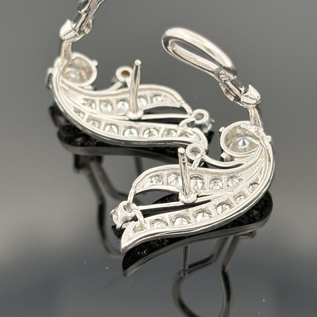 Vintage Mid-Century 14K White Gold Diamond Spray Earrings, ~2.30ctw