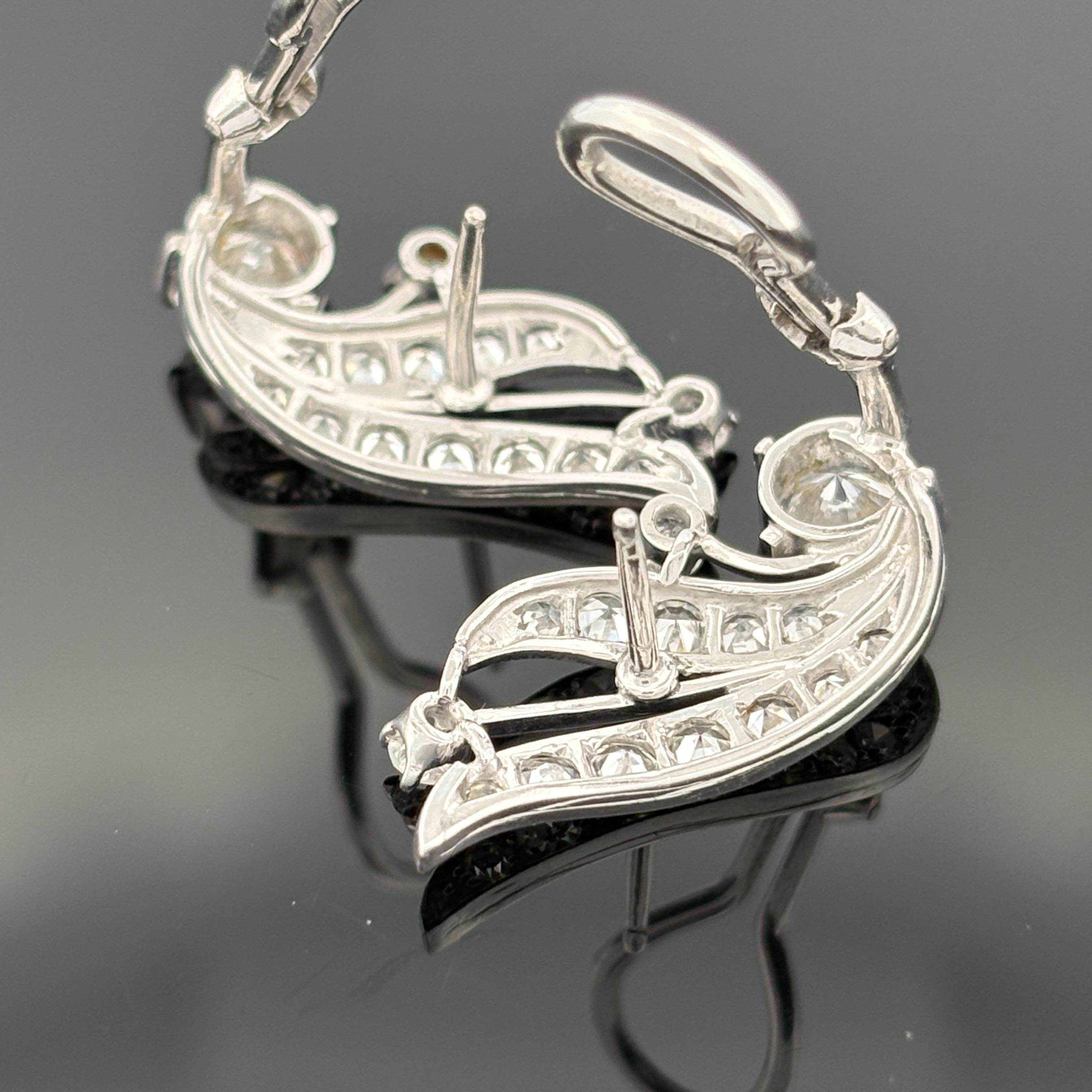 Vintage Mid-Century 14K White Gold Diamond Spray Earrings, ~2.30ctw