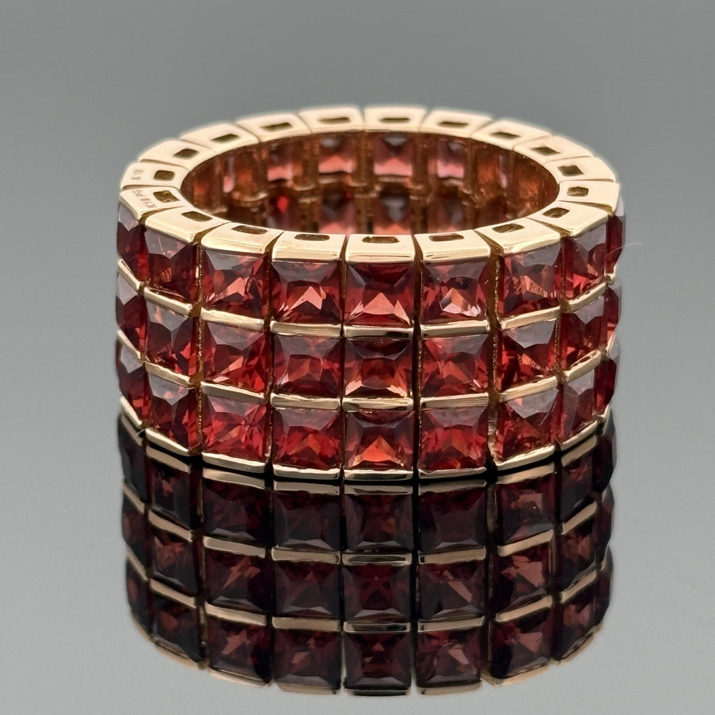 18k Gold Spessartite Garnet Wide Flexible Eternity Band Ring, 8.10ctw, Sz 6.5