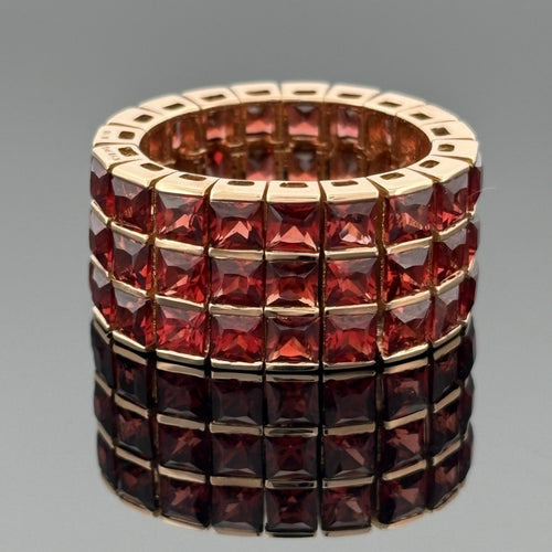 18k Gold Spessartite Garnet Wide Flexible Eternity Band Ring, 8.10ctw, Sz 6.5