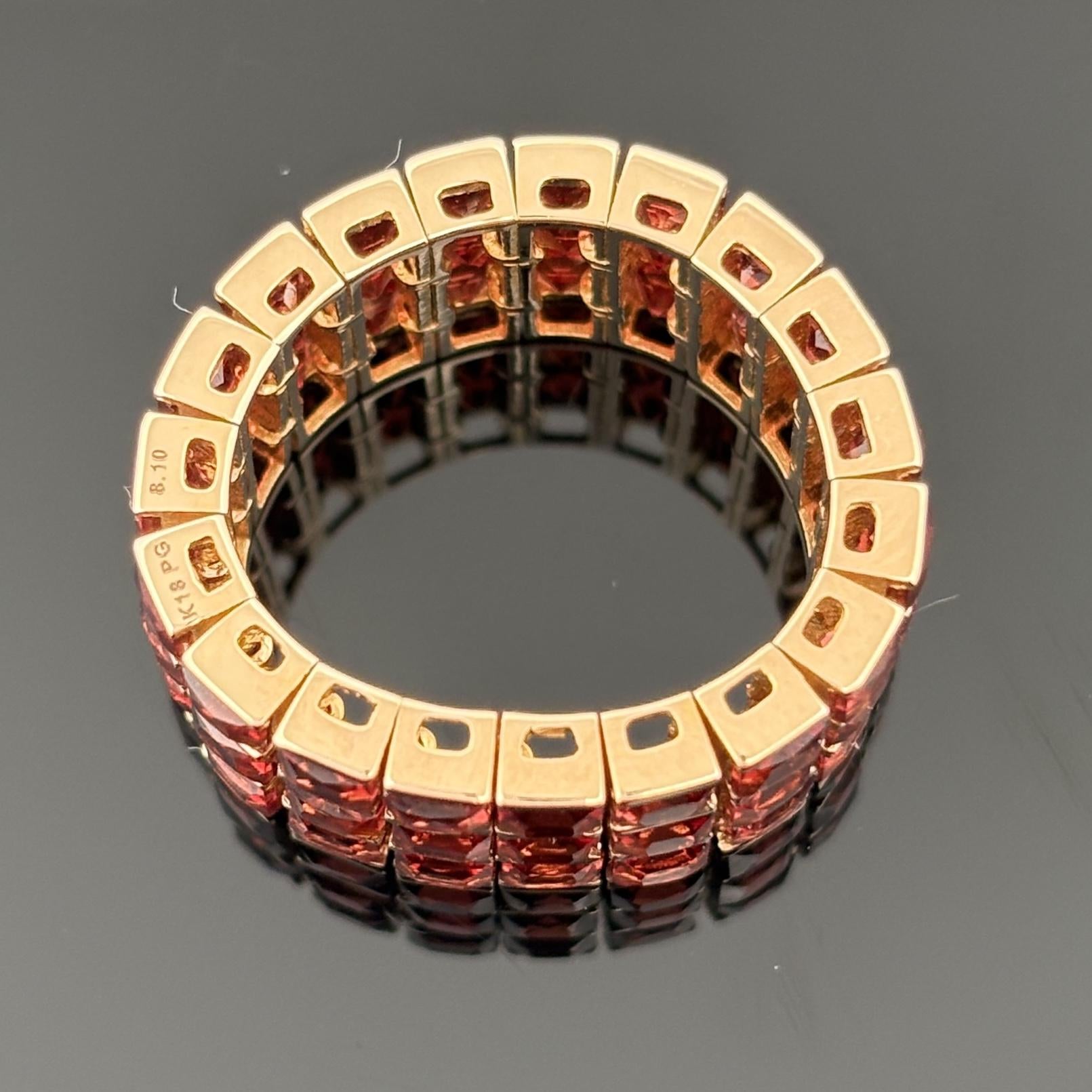 18k Gold Spessartite Garnet Wide Flexible Eternity Band Ring, 8.10ctw, Sz 6.5
