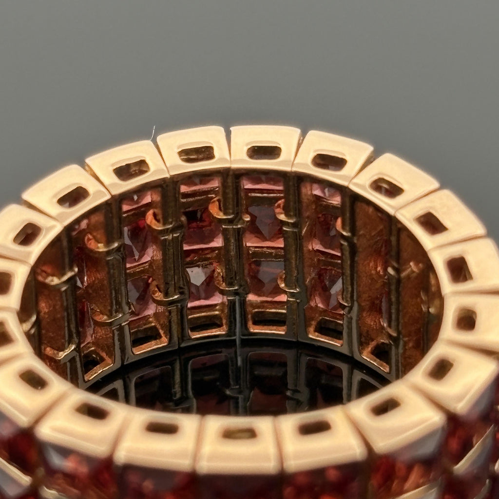 18k Gold Spessartite Garnet Wide Flexible Eternity Band Ring, 8.10ctw, Sz 6.5