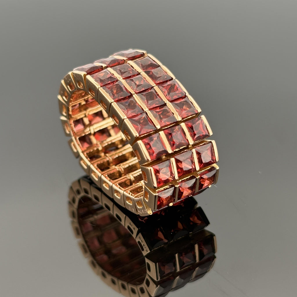 18k Gold Spessartite Garnet Wide Flexible Eternity Band Ring, 8.10ctw, Sz 6.5