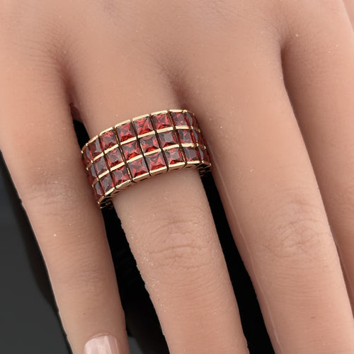 18k Gold Spessartite Garnet Wide Flexible Eternity Band Ring, 8.10ctw, Sz 6.5