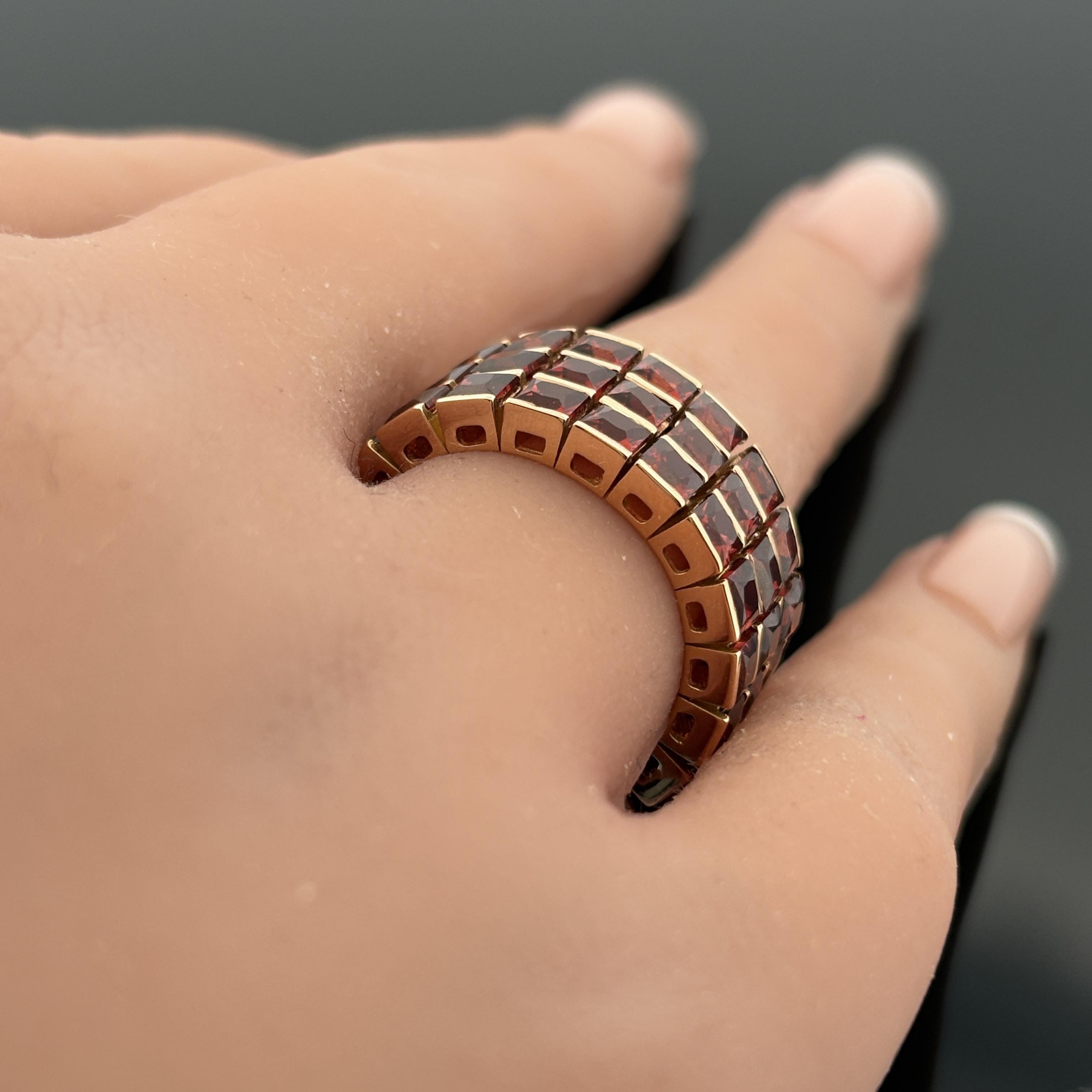 18k Gold Spessartite Garnet Wide Flexible Eternity Band Ring, 8.10ctw, Sz 6.5