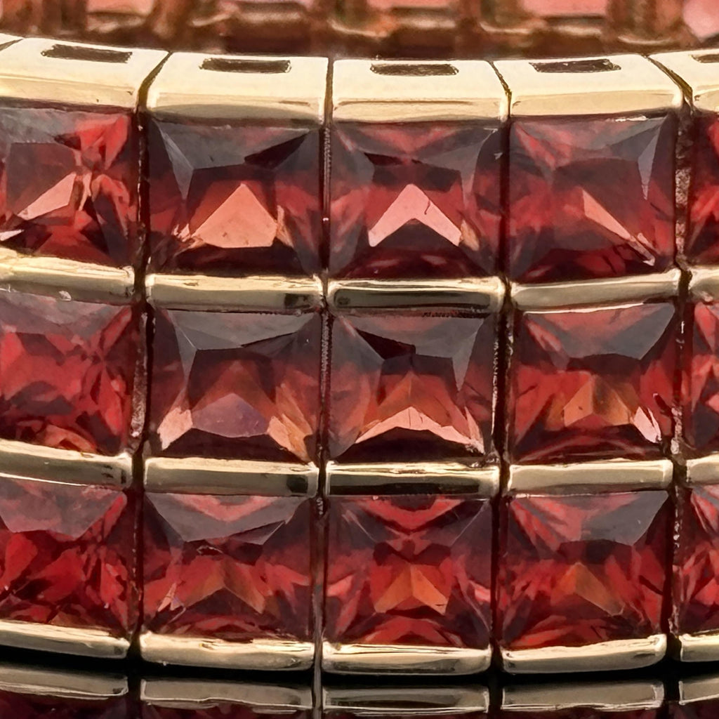 18k Gold Spessartite Garnet Wide Flexible Eternity Band Ring, 8.10ctw, Sz 6.5