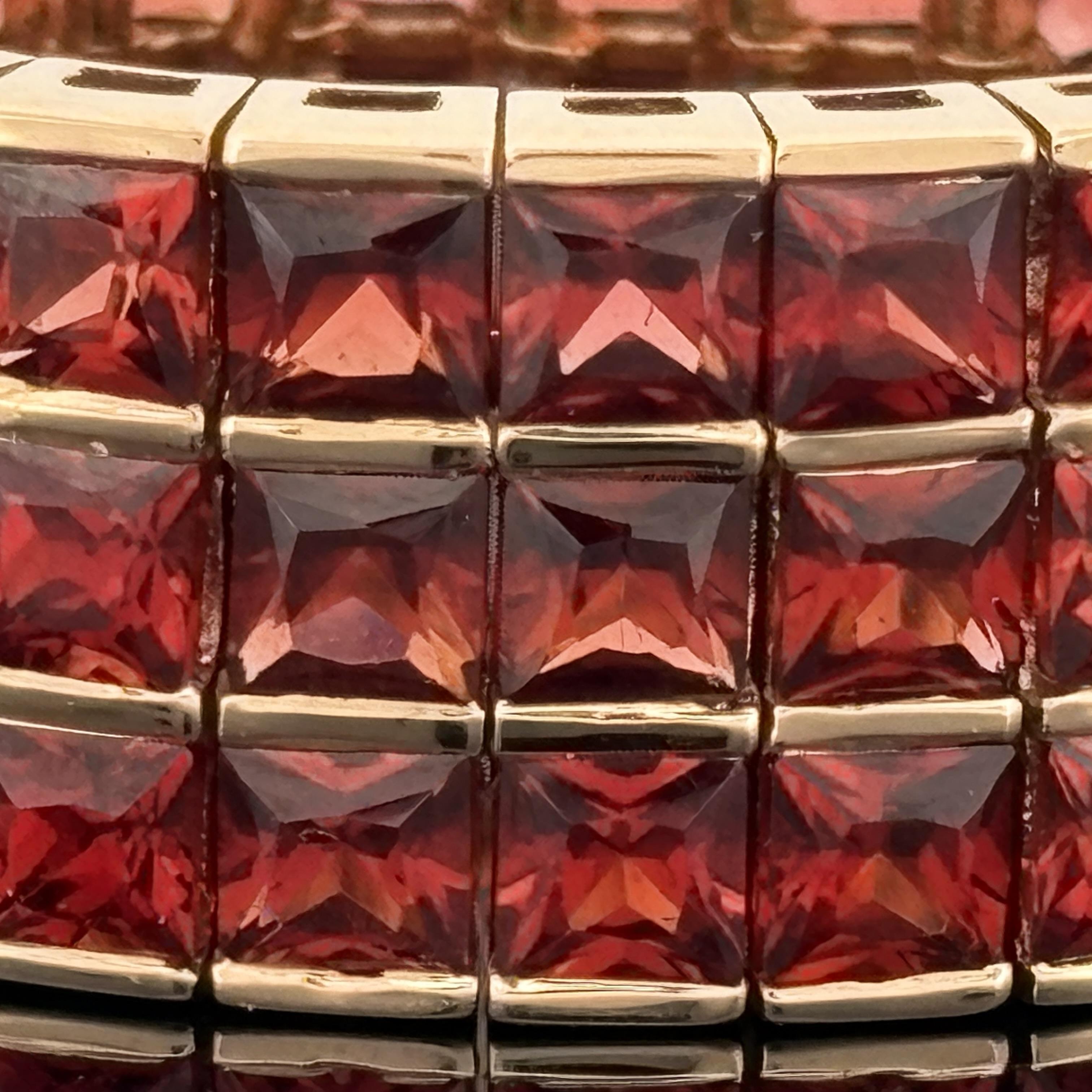 18k Gold Spessartite Garnet Wide Flexible Eternity Band Ring, 8.10ctw, Sz 6.5