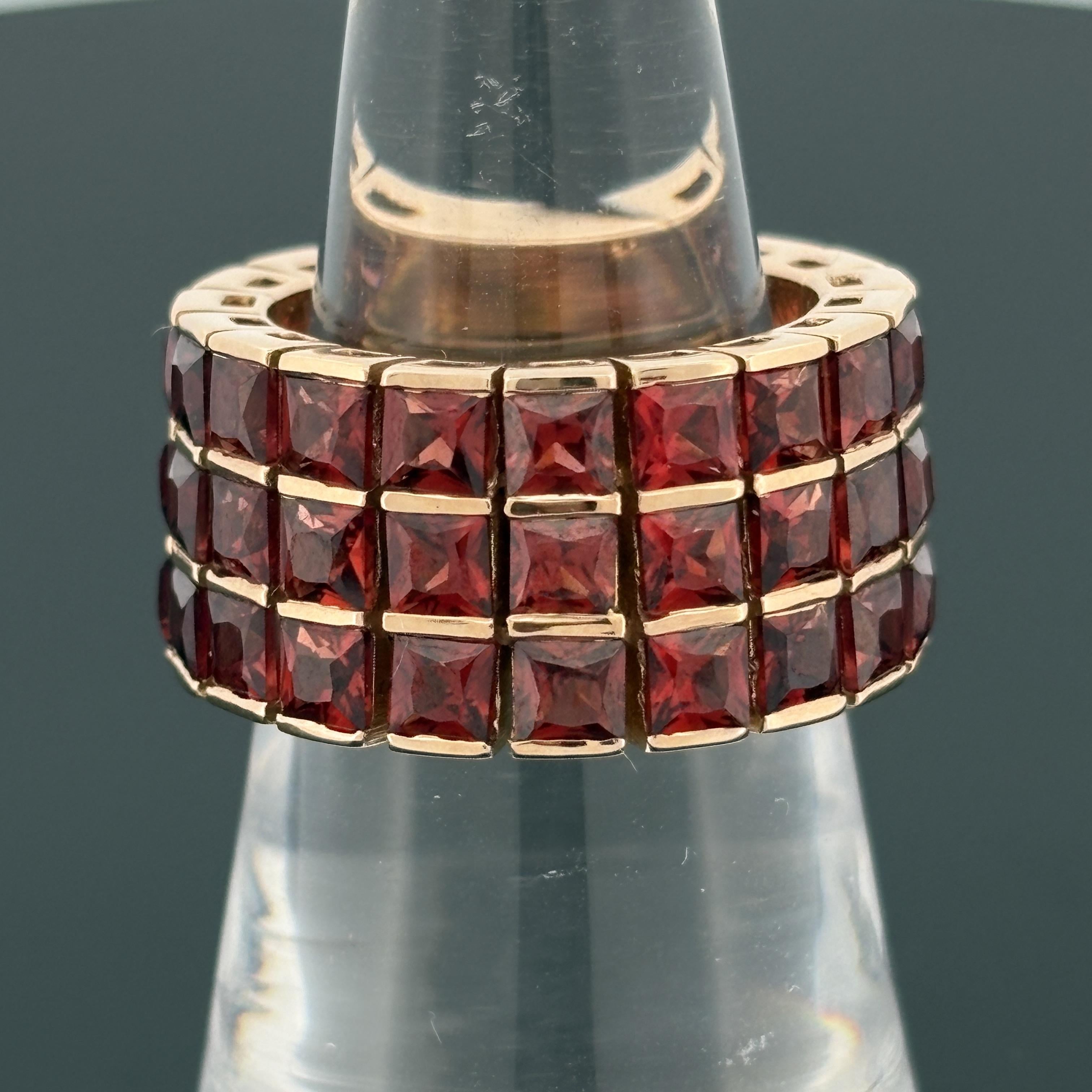 18k Gold Spessartite Garnet Wide Flexible Eternity Band Ring, 8.10ctw, Sz 6.5