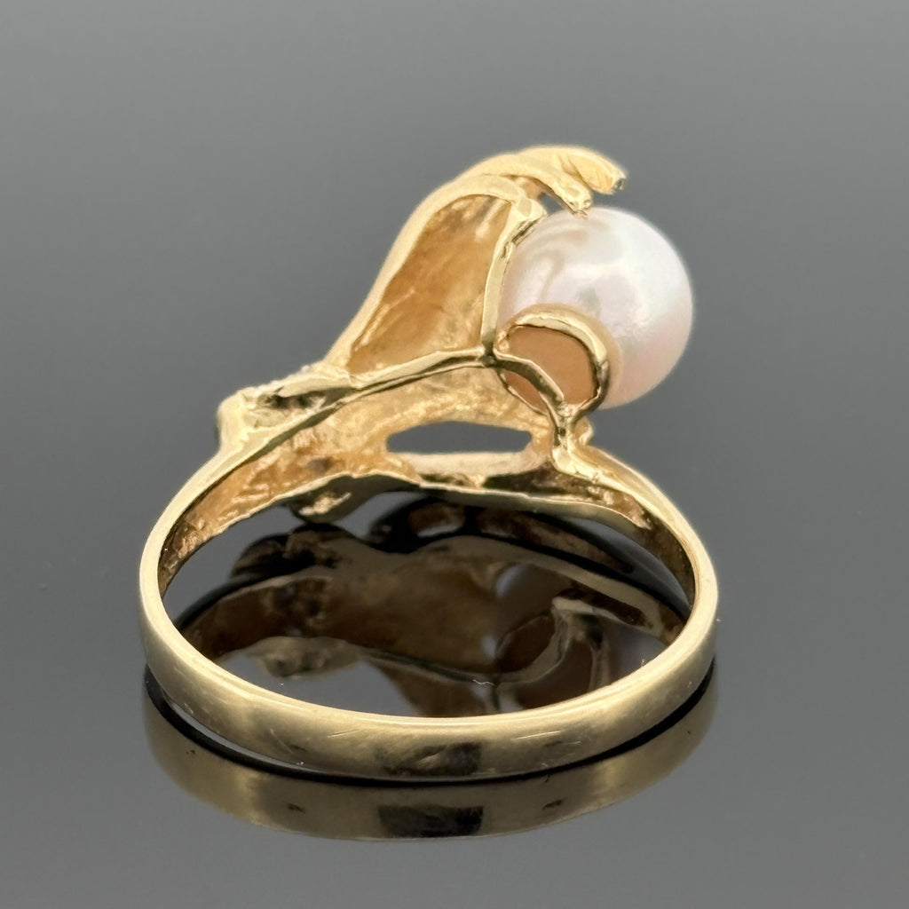 Estate 14k Yellow Gold Hand Ring w/ Pearl