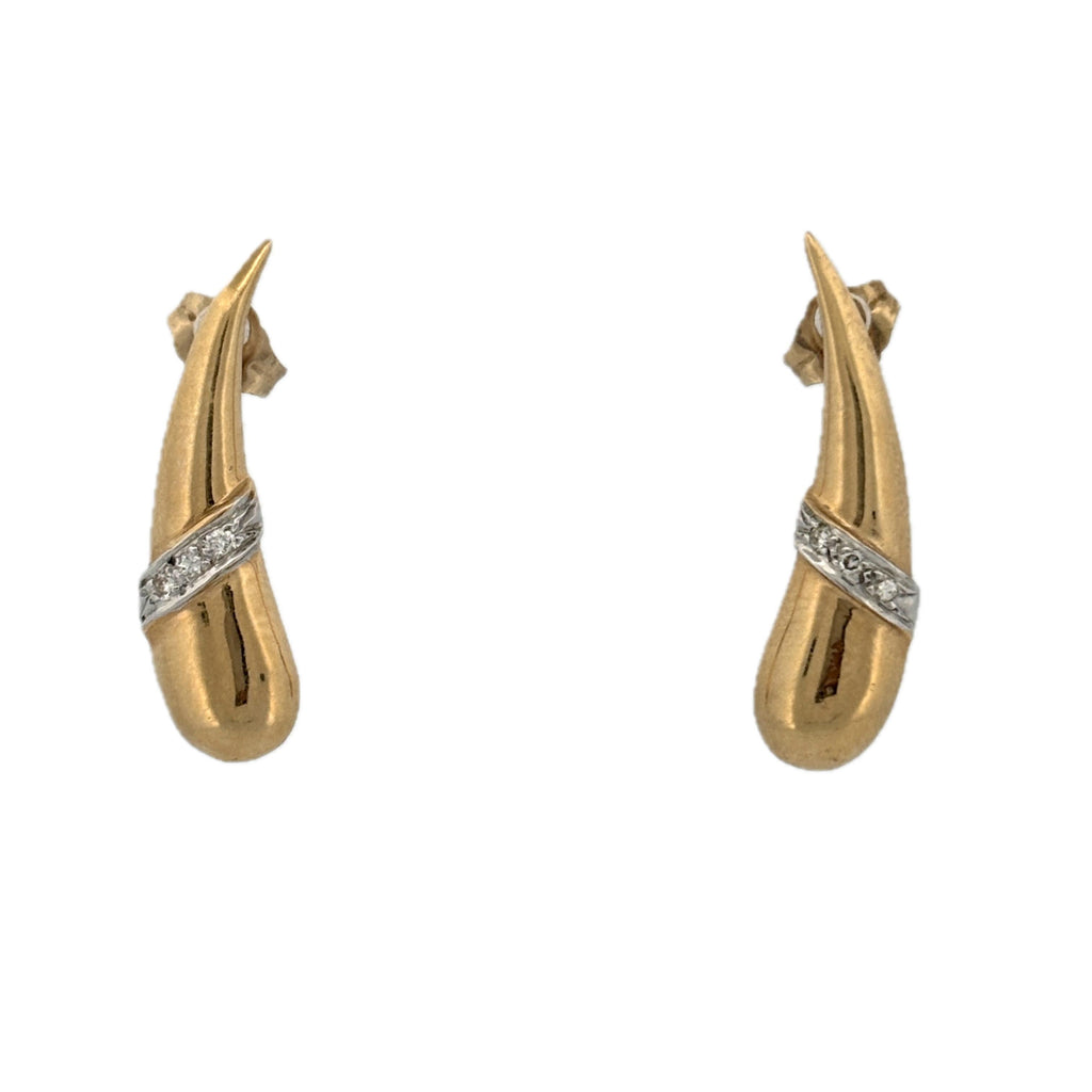 Estate 14k Yellow Gold & Diamond Contour Stud Earrings
