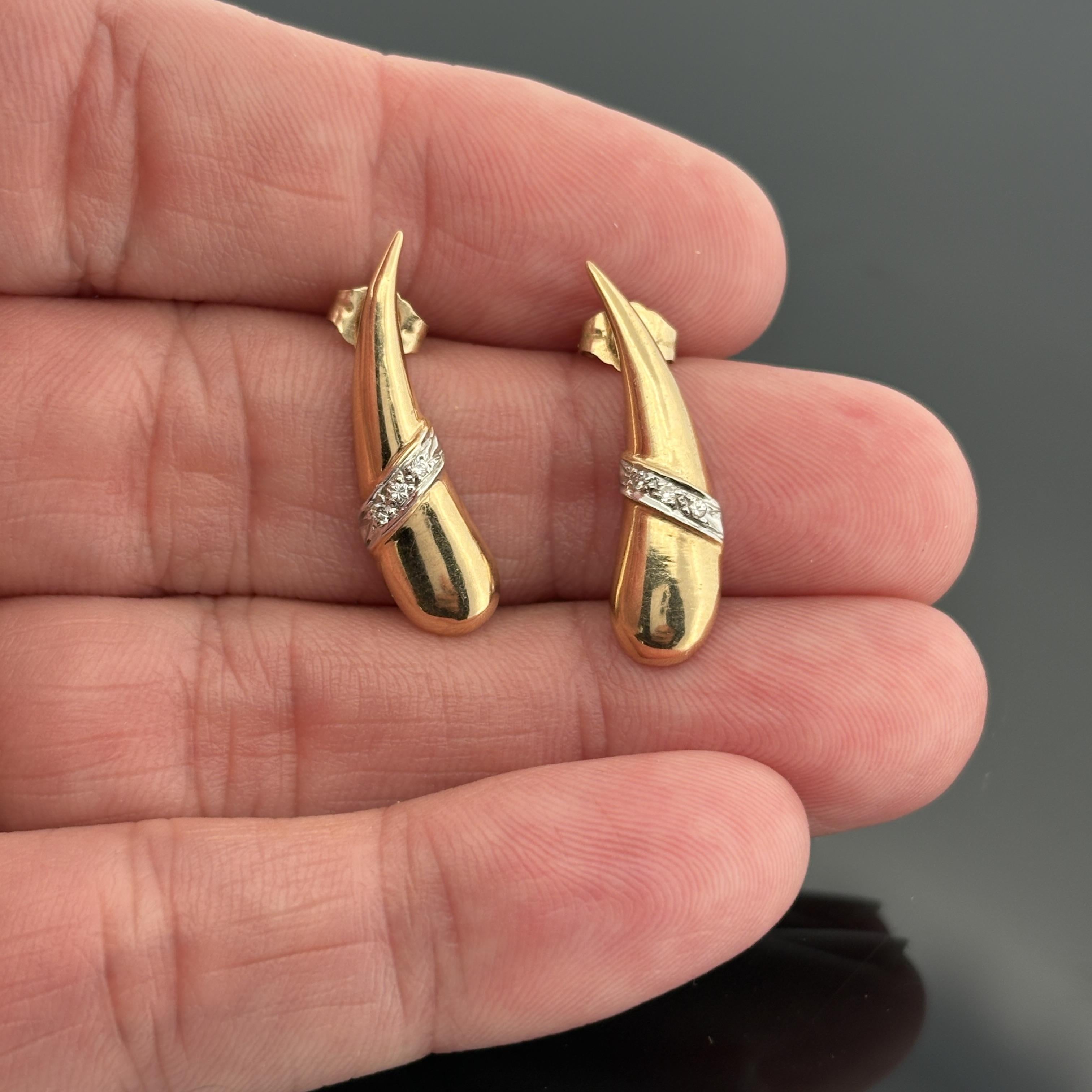 Estate 14k Yellow Gold & Diamond Contour Stud Earrings