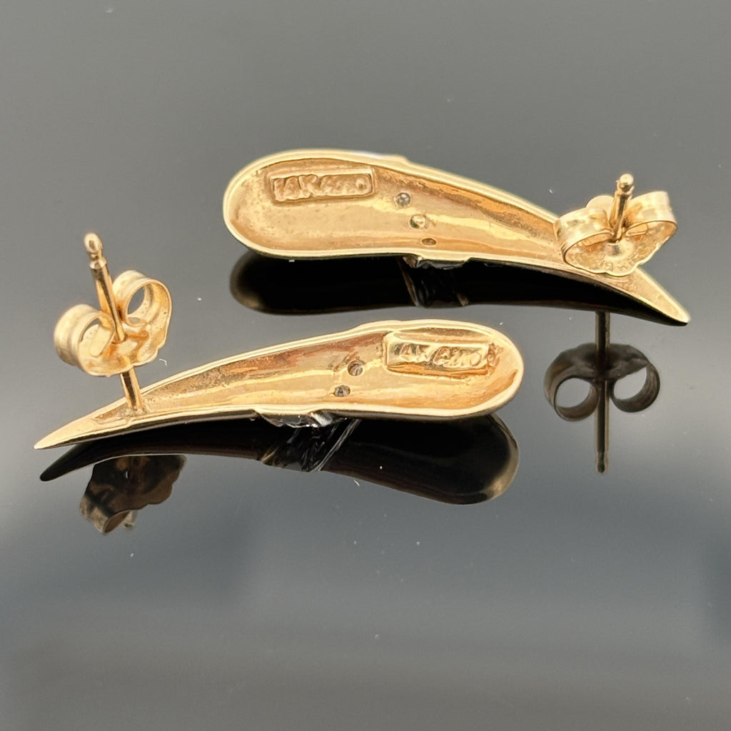 Estate 14k Yellow Gold & Diamond Contour Stud Earrings