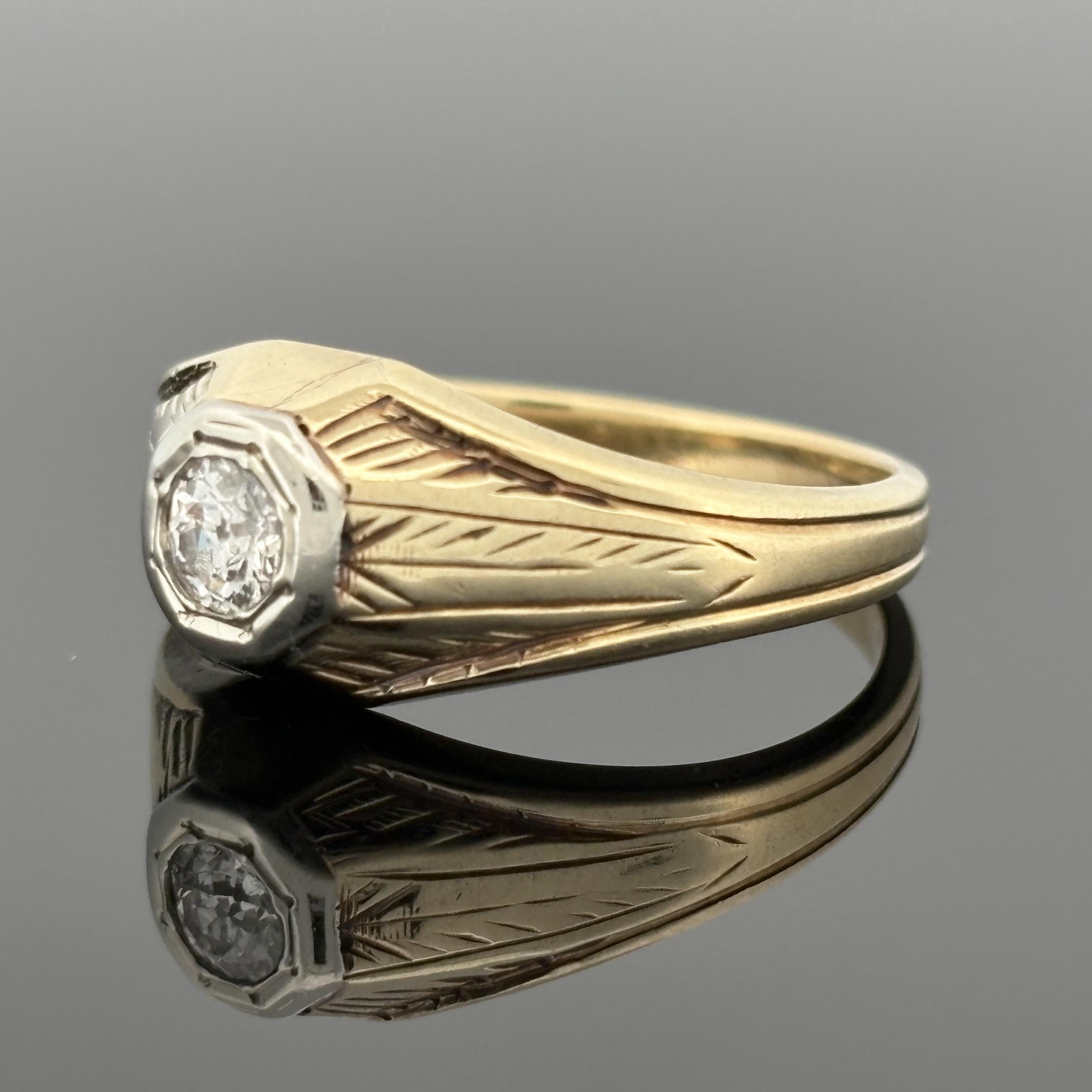 Vintage Art Deco Men's 14K Gold Old European Cut Diamond Solitaire Ring