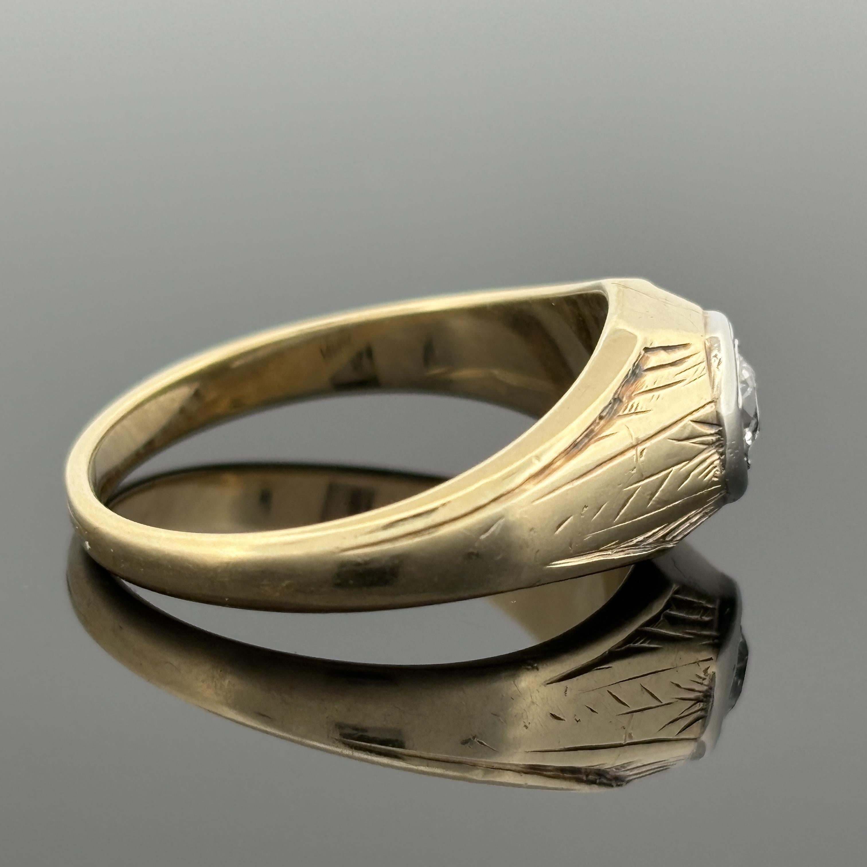 Vintage Art Deco Men's 14K Gold Old European Cut Diamond Solitaire Ring