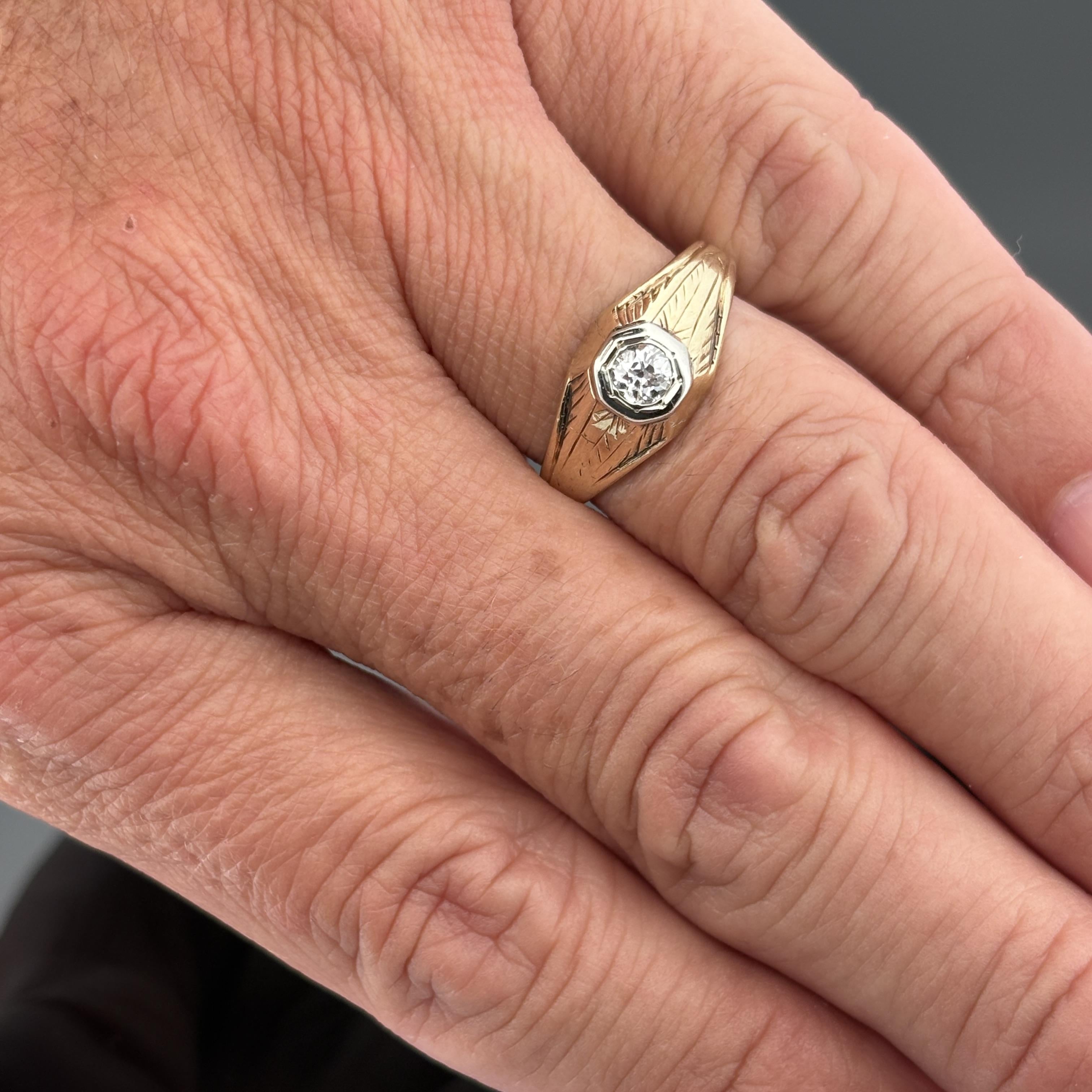 Vintage Art Deco Men's 14K Gold Old European Cut Diamond Solitaire Ring