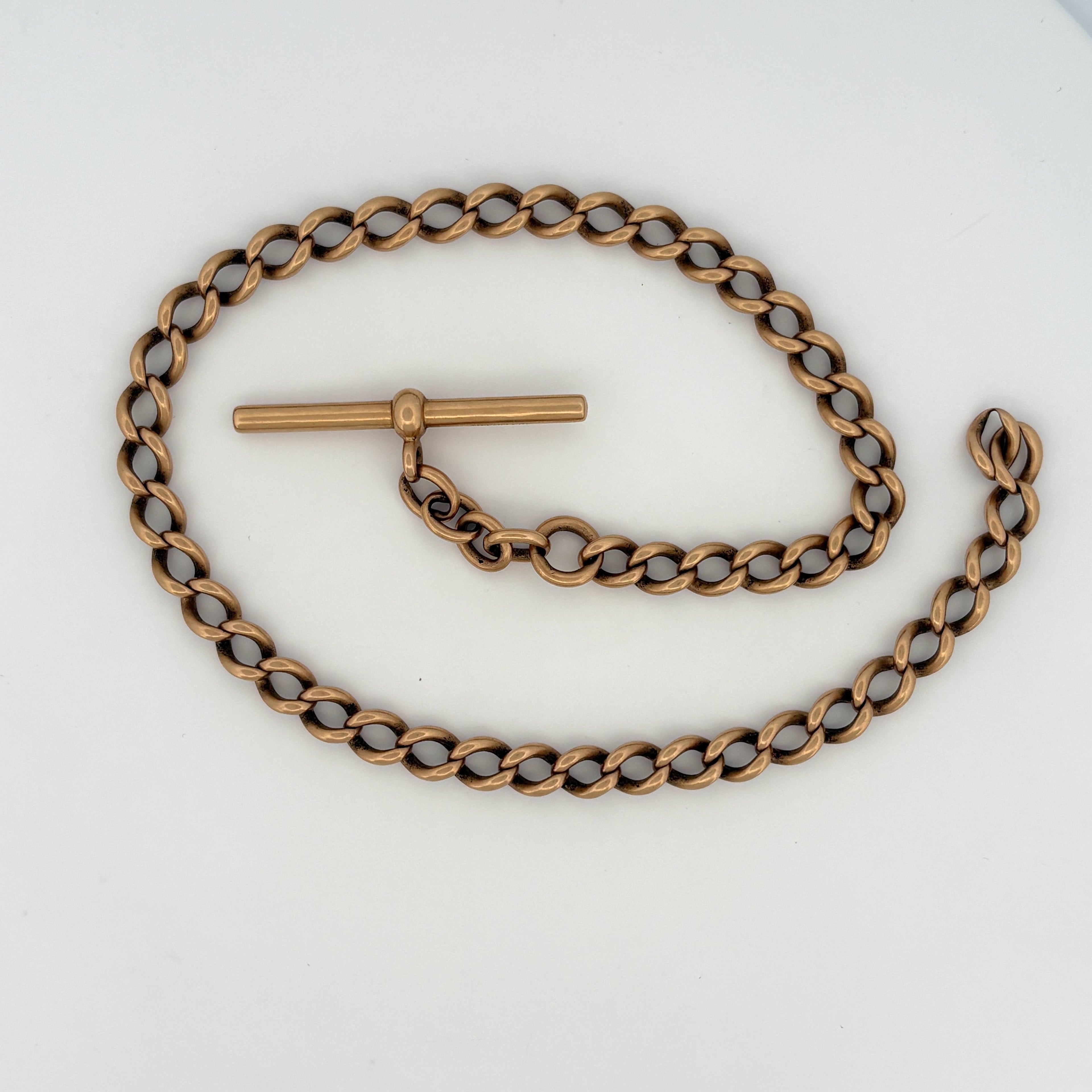 Tiffany & Co. Antique 18K Rose Gold Watch Chain with Signed T-Bar, 14"