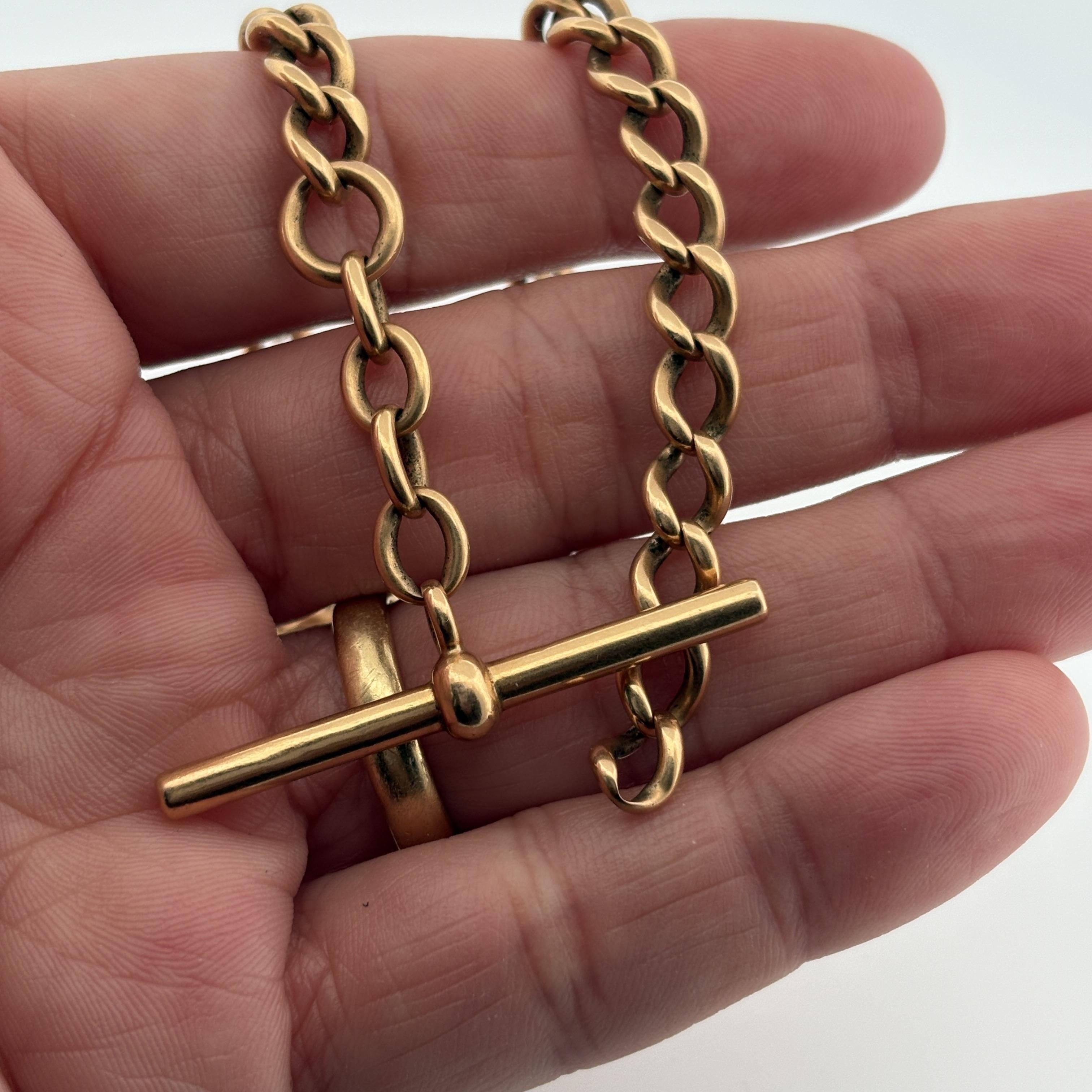 Tiffany & Co. Antique 18K Rose Gold Watch Chain with Signed T-Bar, 14"