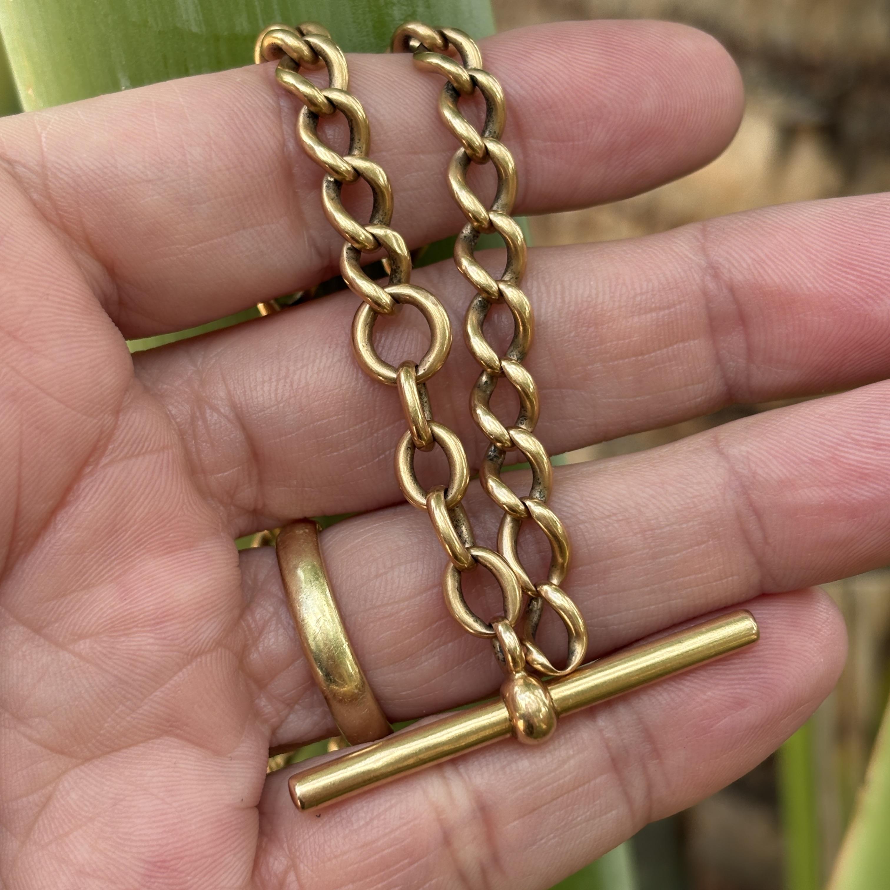 Tiffany & Co. Antique 18K Rose Gold Watch Chain with Signed T-Bar, 14"