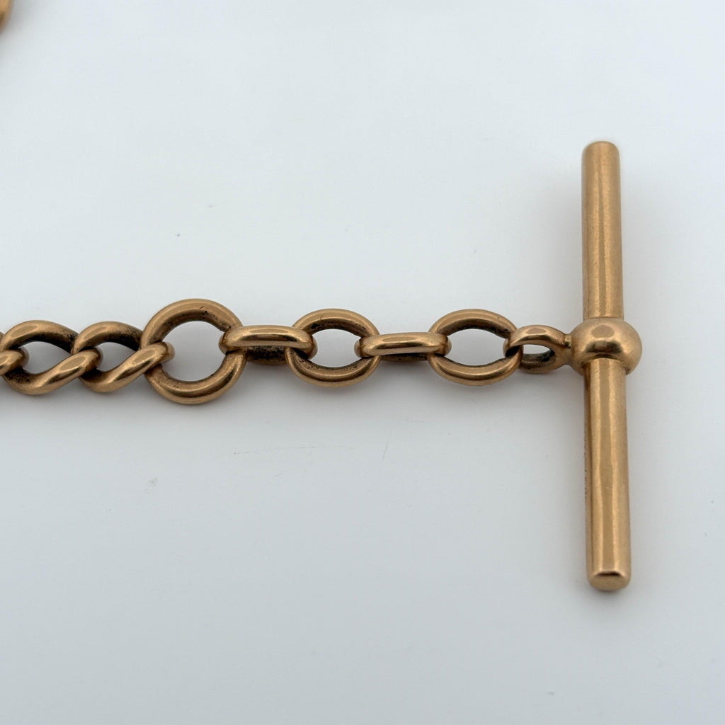 Tiffany & Co. Antique 18K Rose Gold Watch Chain with Signed T-Bar, 14"
