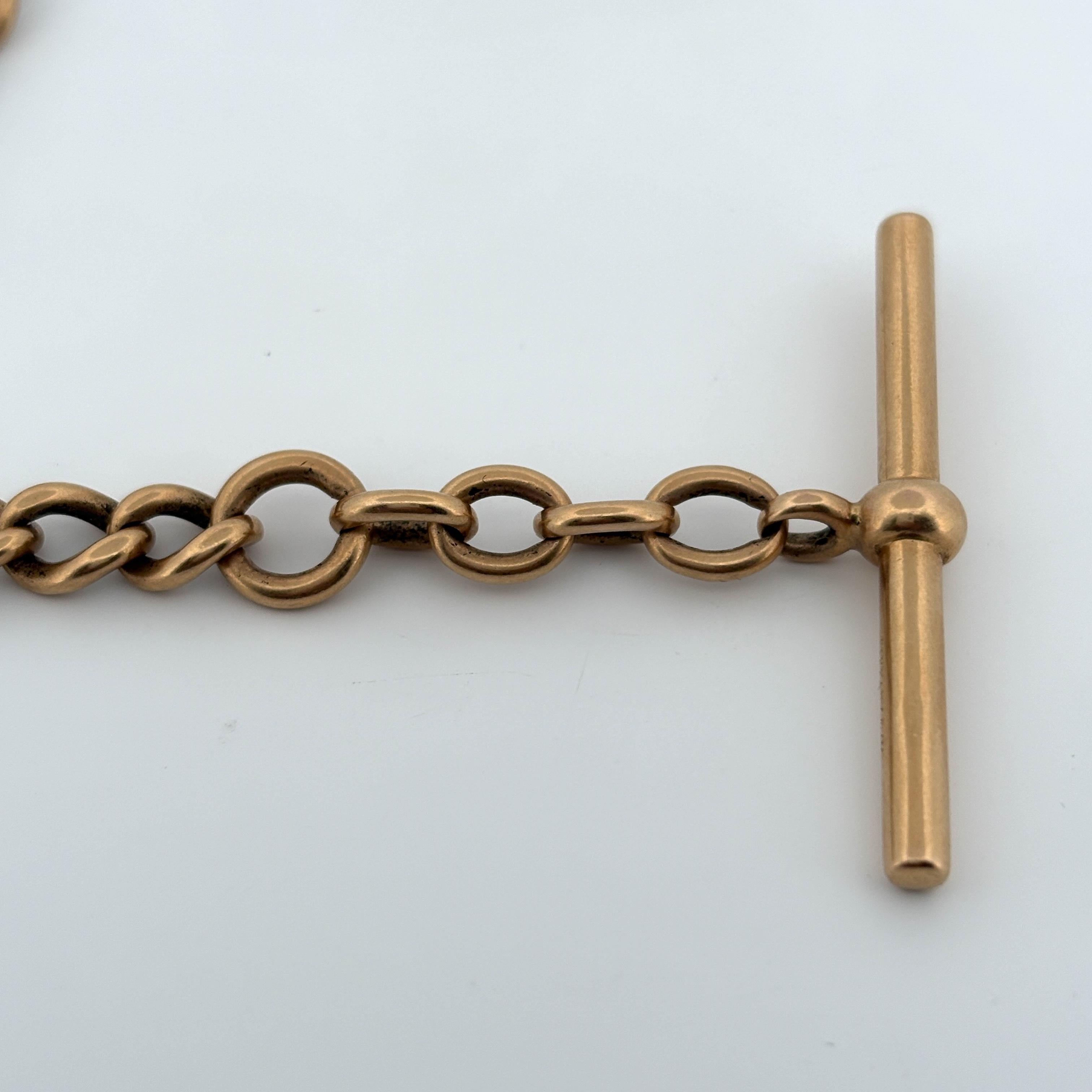 Tiffany & Co. Antique 18K Rose Gold Watch Chain with Signed T-Bar, 14"
