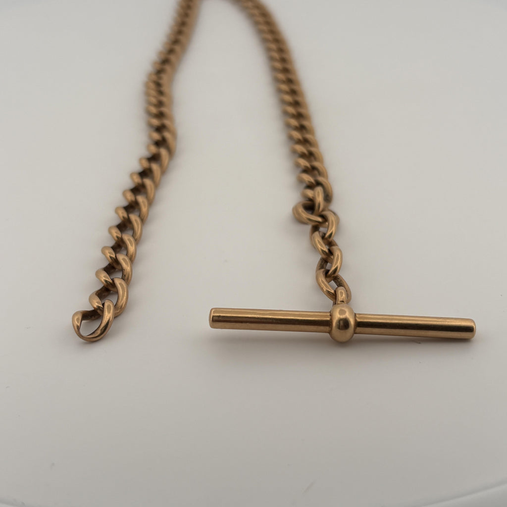 Tiffany & Co. Antique 18K Rose Gold Watch Chain with Signed T-Bar, 14"
